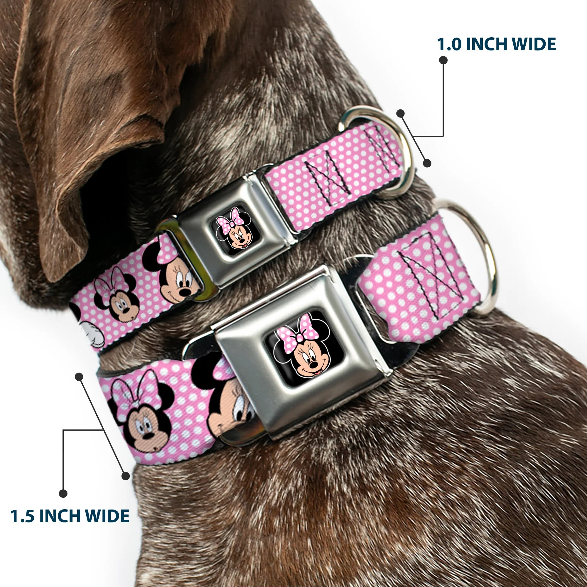 Minnie Mouse Full Color Face Pink Polka Dot Black Seatbelt Buckle Collar - Minnie Mouse Expressions Polka Dot Pink/White - Image 2