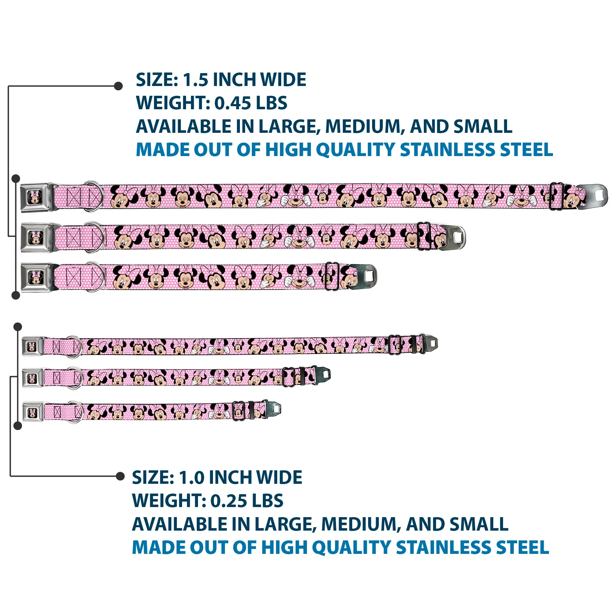 Minnie Mouse Full Color Face Pink Polka Dot Black Seatbelt Buckle Collar - Minnie Mouse Expressions Polka Dot Pink/White - Image 3