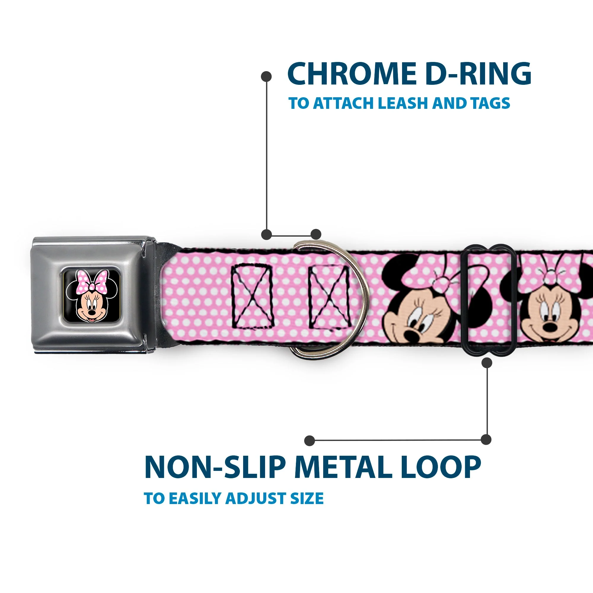 Minnie Mouse Full Color Face Pink Polka Dot Black Seatbelt Buckle Collar - Minnie Mouse Expressions Polka Dot Pink/White - Image 5