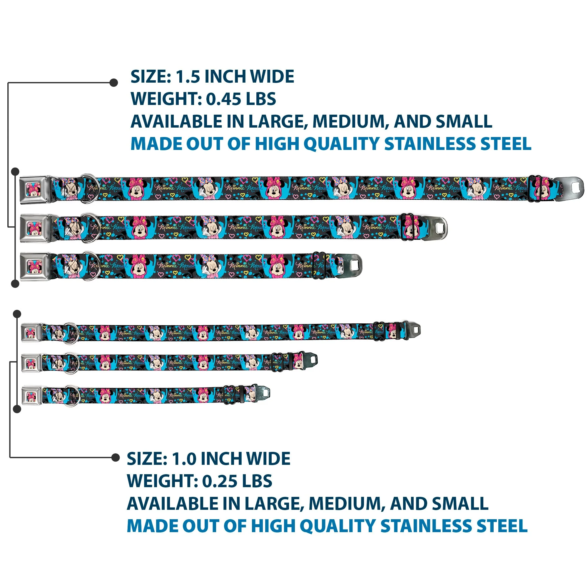 Minnie Mouse Winking CLOSE-UP Full Color Multi Color Seatbelt Buckle Collar - Minnie Mouse Hoody & Headphone Poses Gray/Multi Color - Image 3