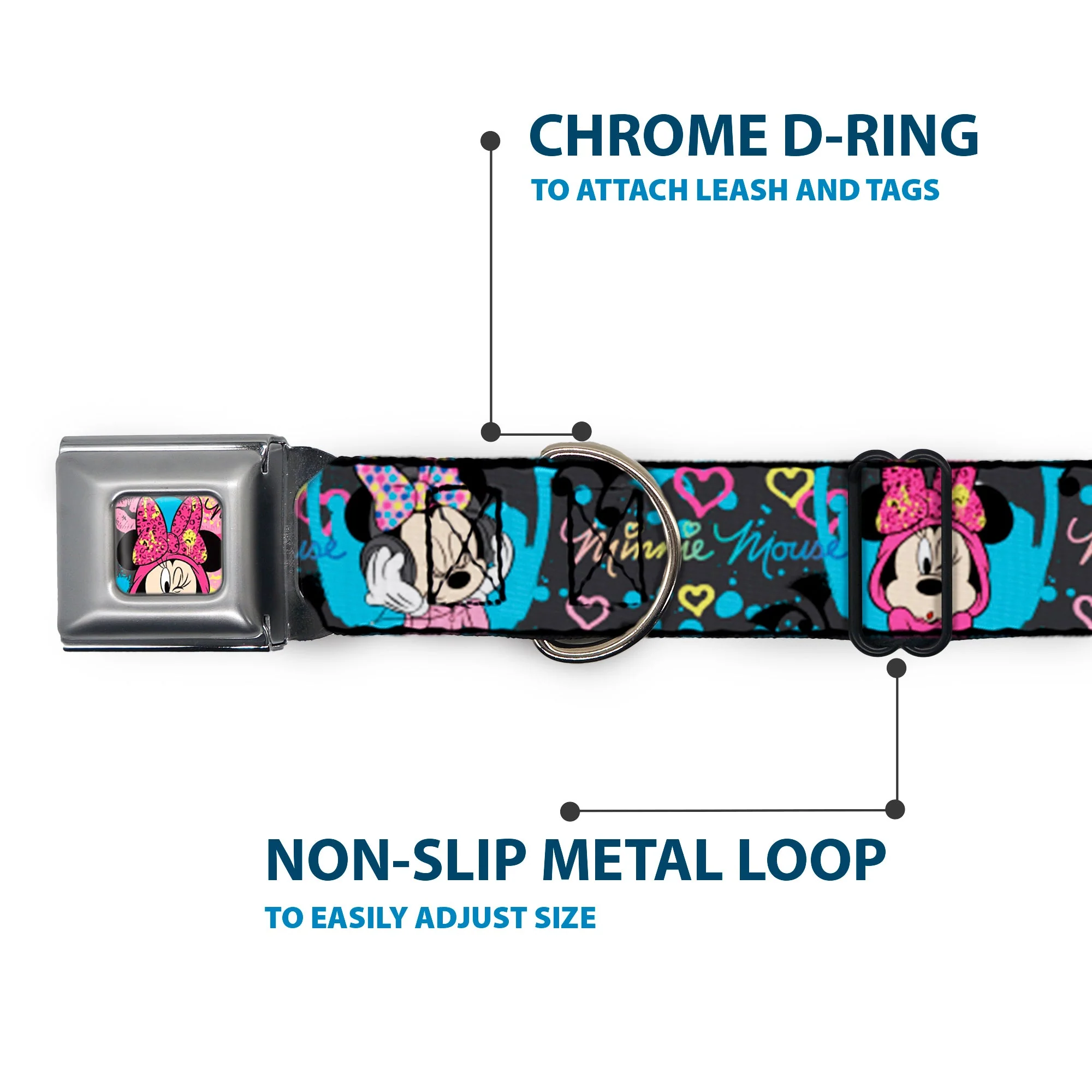 Minnie Mouse Winking CLOSE-UP Full Color Multi Color Seatbelt Buckle Collar - Minnie Mouse Hoody & Headphone Poses Gray/Multi Color - Image 5