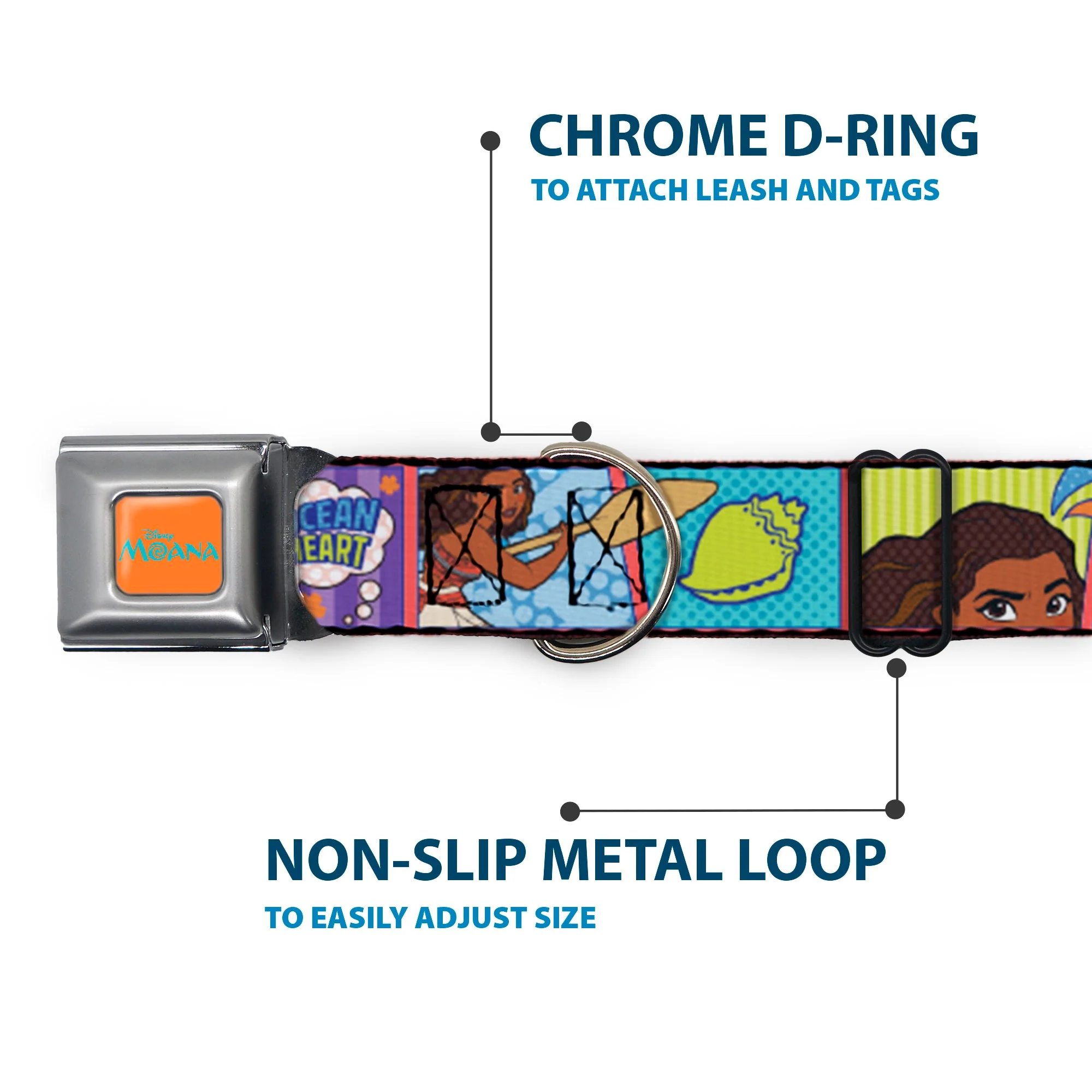 MOANA Title Logo Full Color Orange/Blue Seatbelt Buckle Collar - Moana MAKE WAVES Scene Blocks Blues/Orange - Image 5