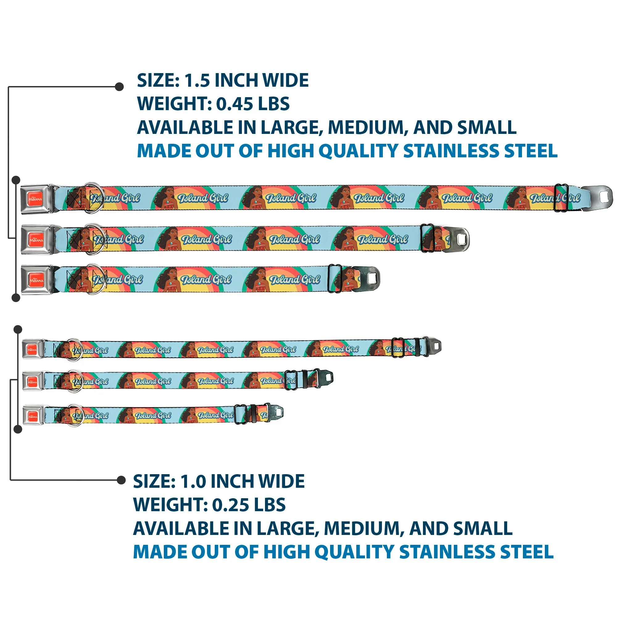 MOANA Title Logo Full Color Orange/White Seatbelt Buckle Collar - Moana ISLAND GIRL Rainbow Pose Blue/Multi Color - Image 3