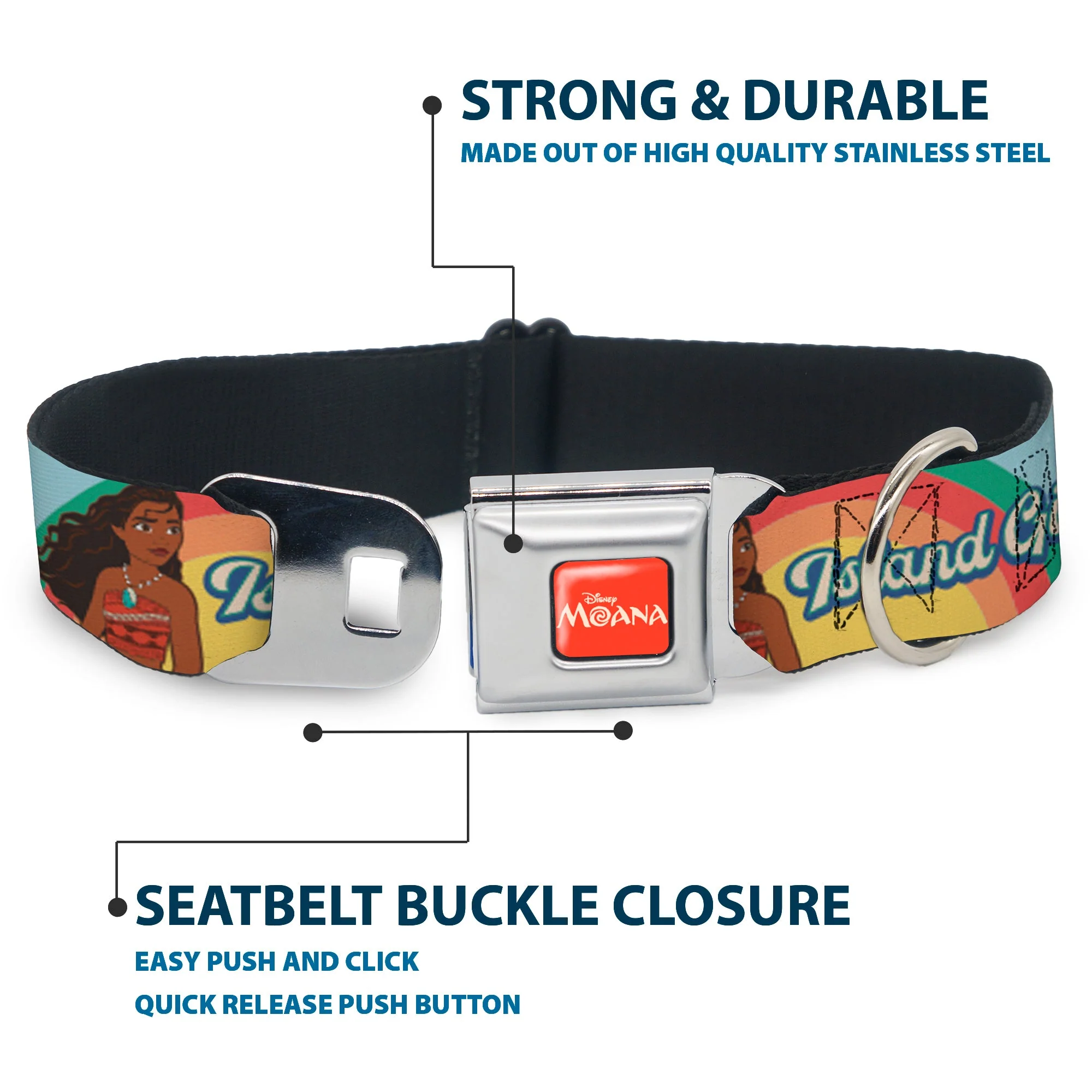MOANA Title Logo Full Color Orange/White Seatbelt Buckle Collar - Moana ISLAND GIRL Rainbow Pose Blue/Multi Color - Image 4
