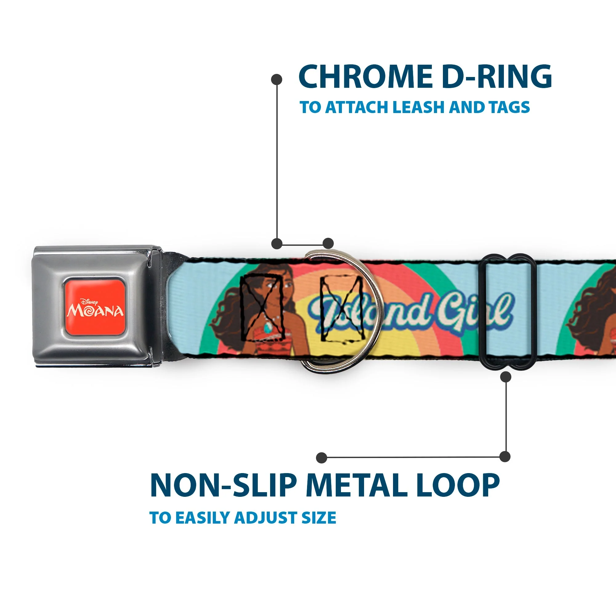 MOANA Title Logo Full Color Orange/White Seatbelt Buckle Collar - Moana ISLAND GIRL Rainbow Pose Blue/Multi Color - Image 5
