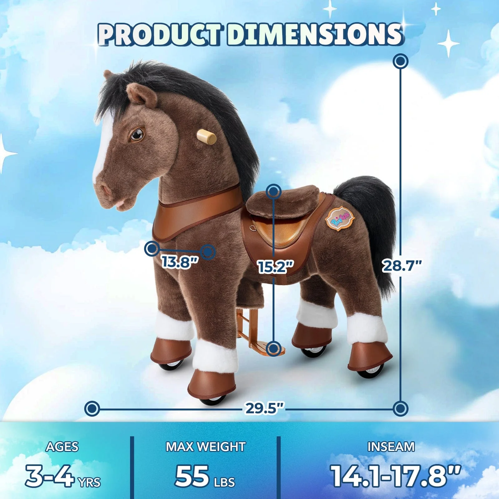 Model Y Chocolate Brown Horse Rideable Toy for Age 3-4 - Image 6
