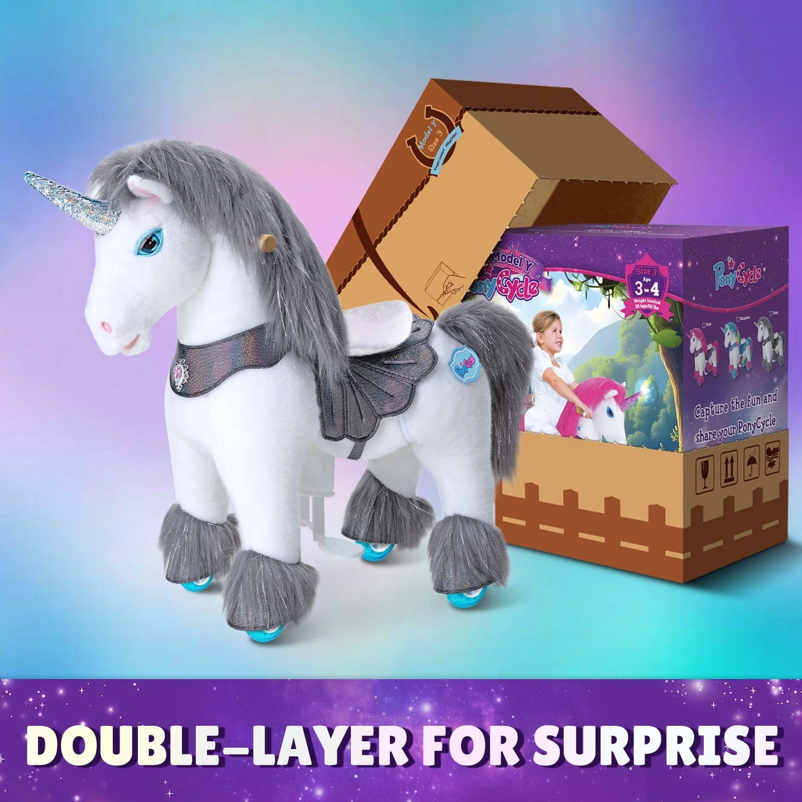 Model Y Grey Unicorn Rideable Toy for Age 3-4 - Image 8