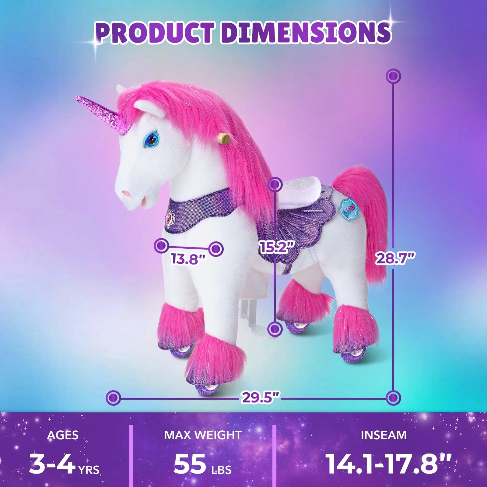 Model Y Pink/Purple Unicorn Rideable Toy for Age 3-4 - Image 6