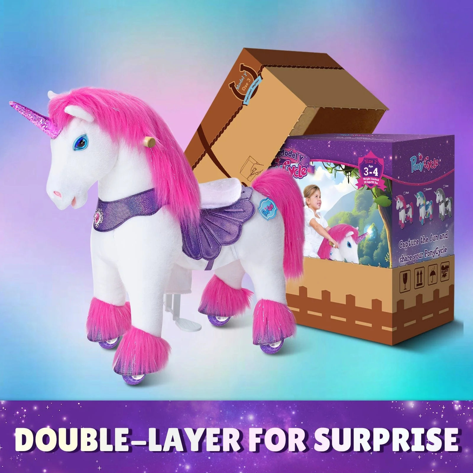 Model Y Pink/Purple Unicorn Rideable Toy for Age 3-4 - Image 8