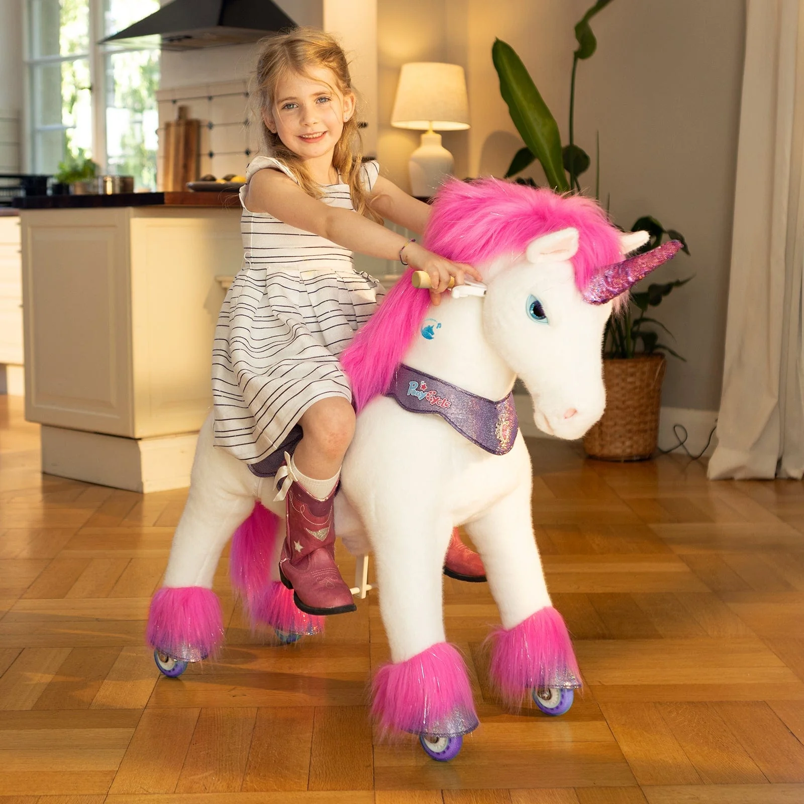 Model Y Pink/Purple Unicorn Rideable Toy for Age 4-7 - Image 2
