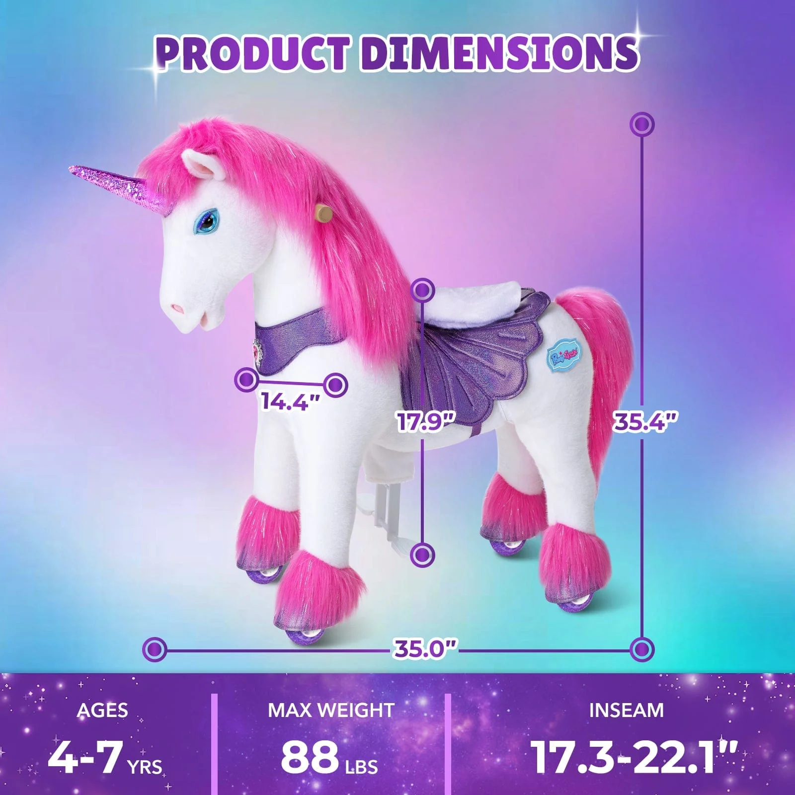 Model Y Pink/Purple Unicorn Rideable Toy for Age 4-7 - Image 7