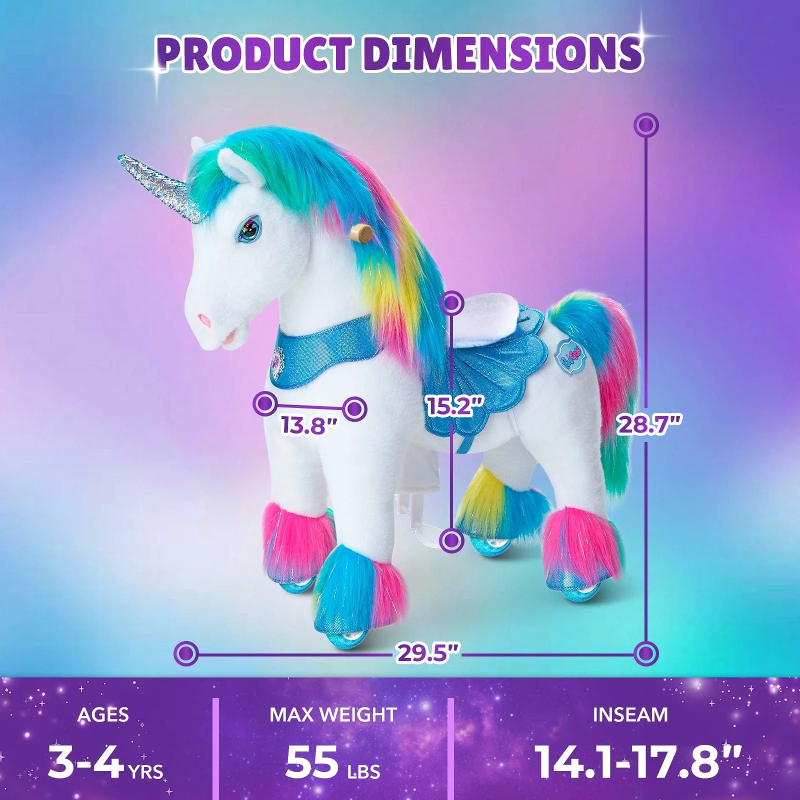 Model Y Rainbow Unicorn Rideable Toy for Age 3-4 - Image 6