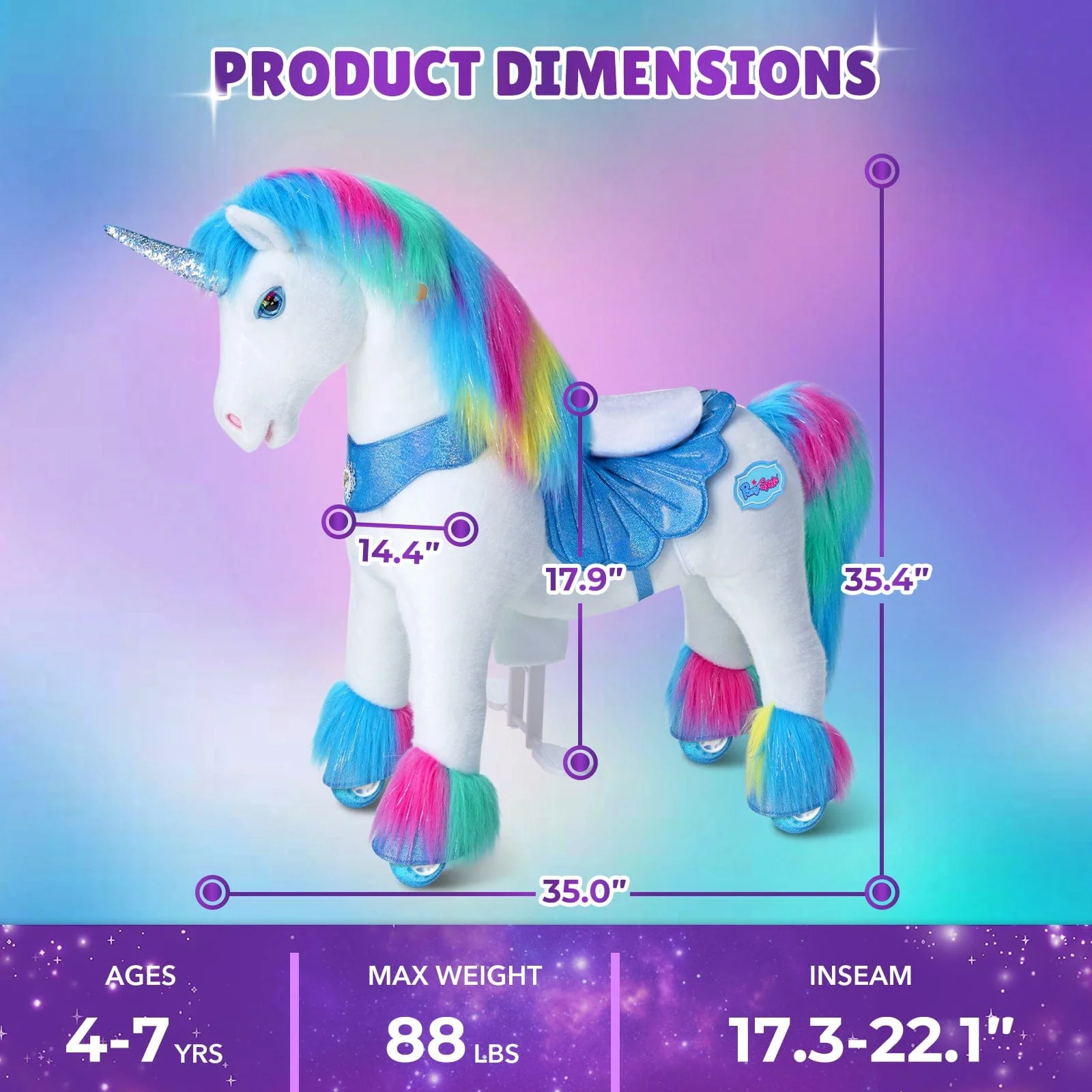 Model Y Rainbow Unicorn Rideable Toy for Age 4-7 - Image 6