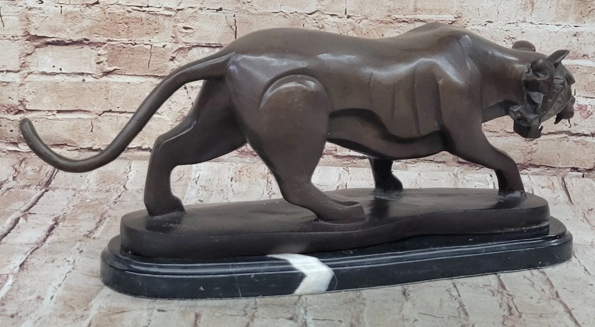 Modern Art Saber Tooth Tiger Bronze Metal Statue Sculpture Collectible Predator 9" x 22" - Image 5