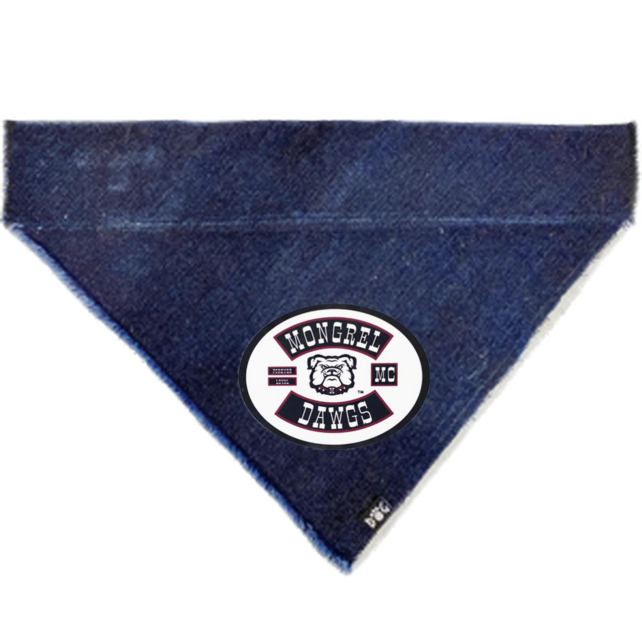 Mongrel Dawgs MC Logo (White) Denim Bandanna - Image 4