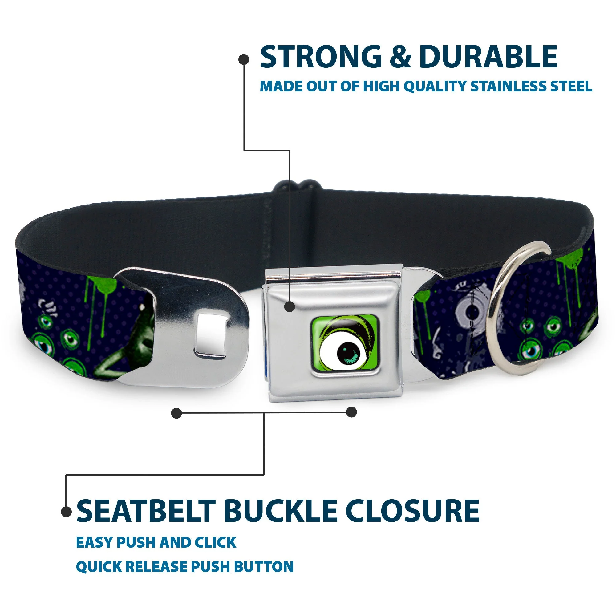 Monster Wide Eye Full Color Seatbelt Buckle Collar - Monsters University Sully & Mike Poses/GRRRRR! - Image 4