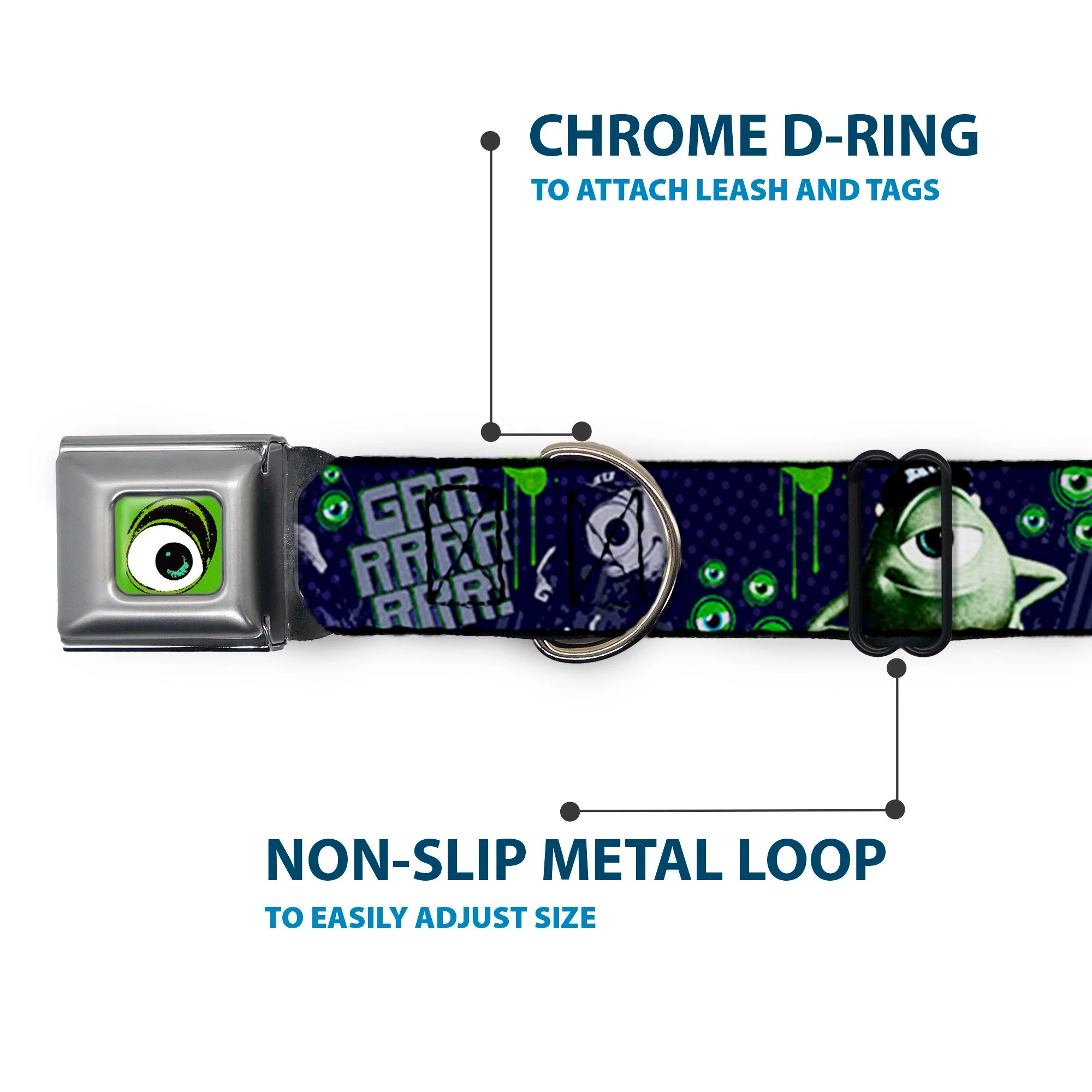 Monster Wide Eye Full Color Seatbelt Buckle Collar - Monsters University Sully & Mike Poses/GRRRRR! - Image 5