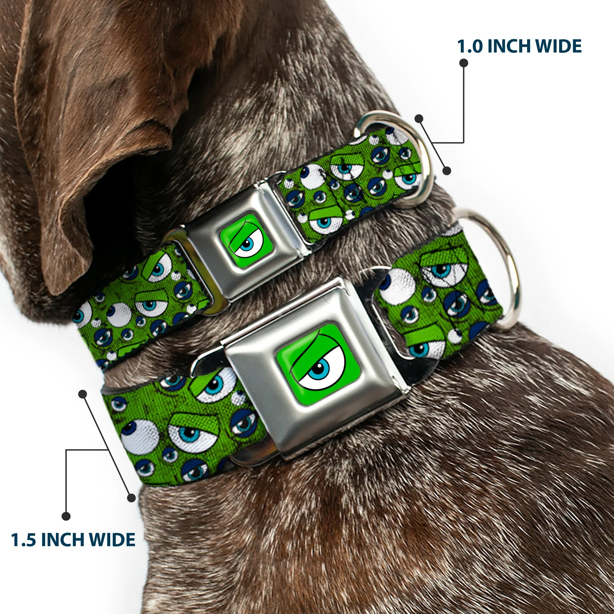 Monsters Eye CLOSE-UP Full Color Seatbelt Buckle Collar - Monsters Inc. Eye Collage Weathered Greens/Blues - Image 2