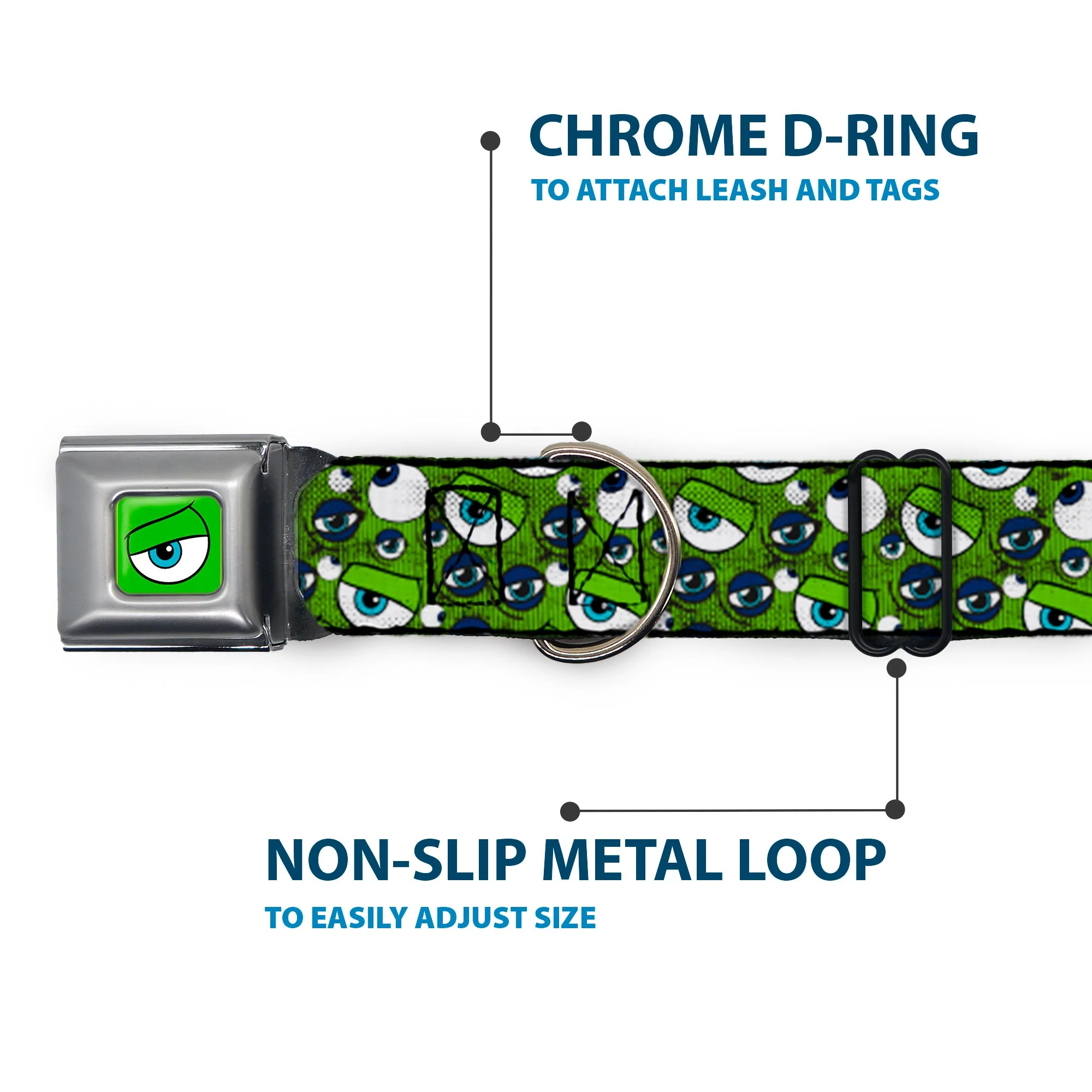 Monsters Eye CLOSE-UP Seatbelt Buckle Collar - Monsters Inc. Eye Collage Weathered Greens/Blues - Image 5