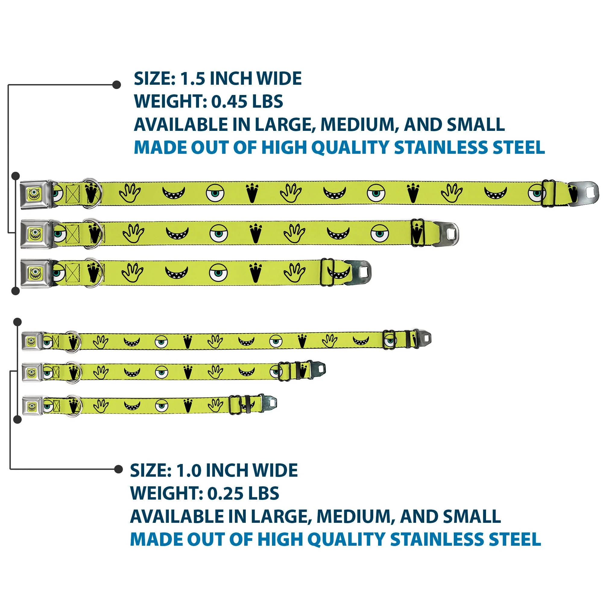 Monsters Inc. Mike Smiling Face Full Color Greens/Black/White Seatbelt Buckle Collar - Monsters Inc. Mike 4-Icons Greens/Black/White - Image 3