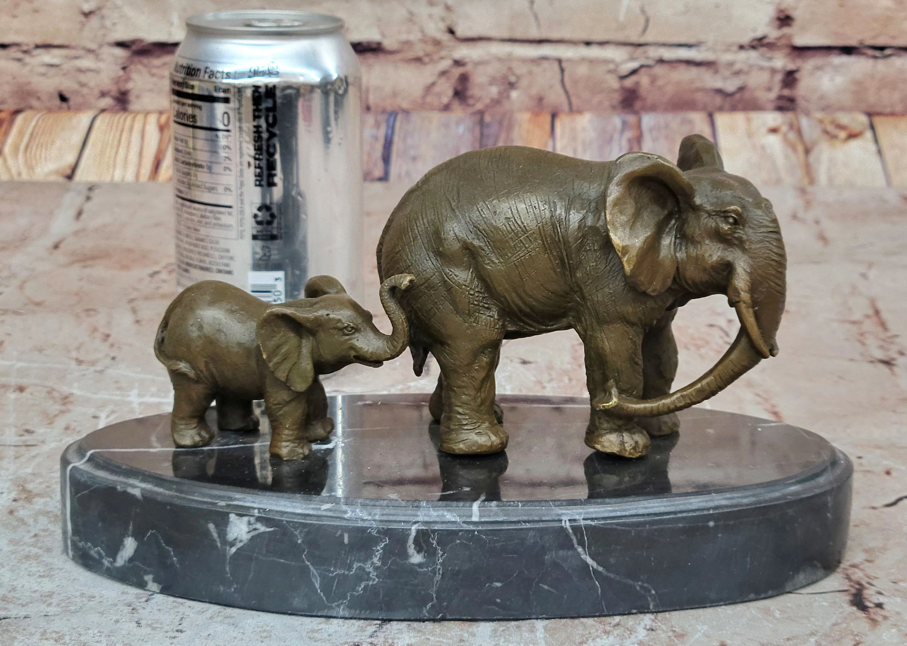 Mother and Child Elephant & Calf Barye Bronze Sculpture on Marble Base - Image 2