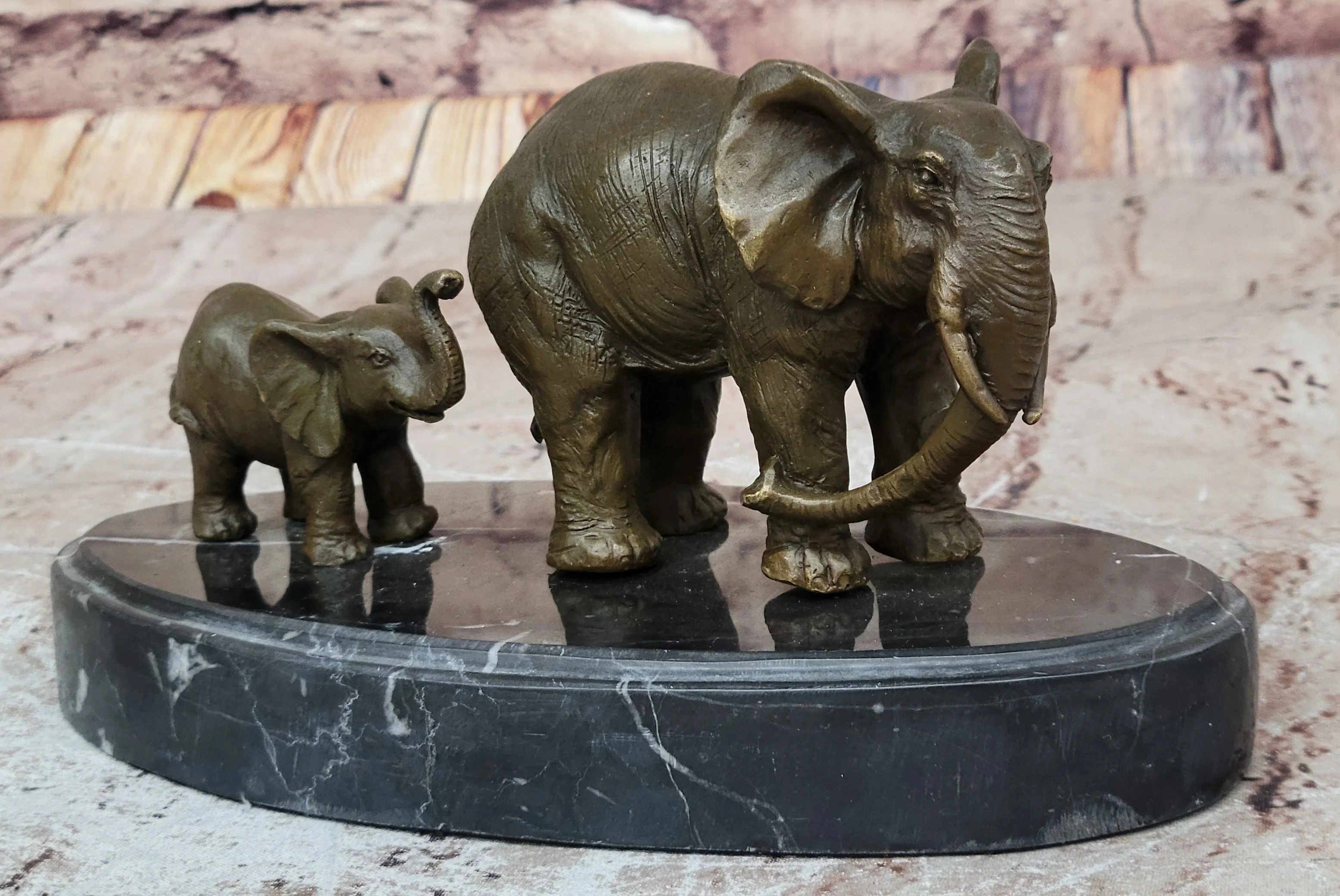 Mother and Child Elephant & Calf Barye Bronze Sculpture on Marble Base - Image 3