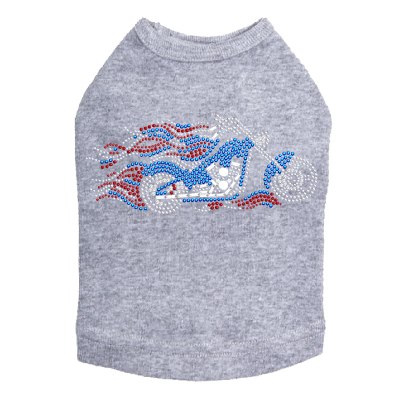 Motorcycle - Large Red, White, & Blue with Flames - Dog Tank - Image 4