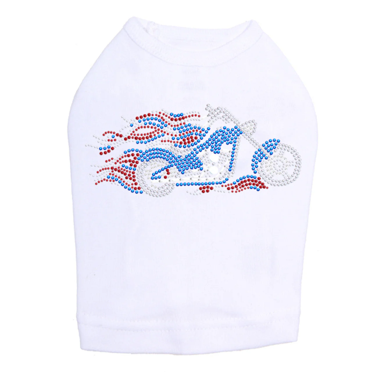 Motorcycle - Large Red, White, & Blue with Flames - Dog Tank - Image 9