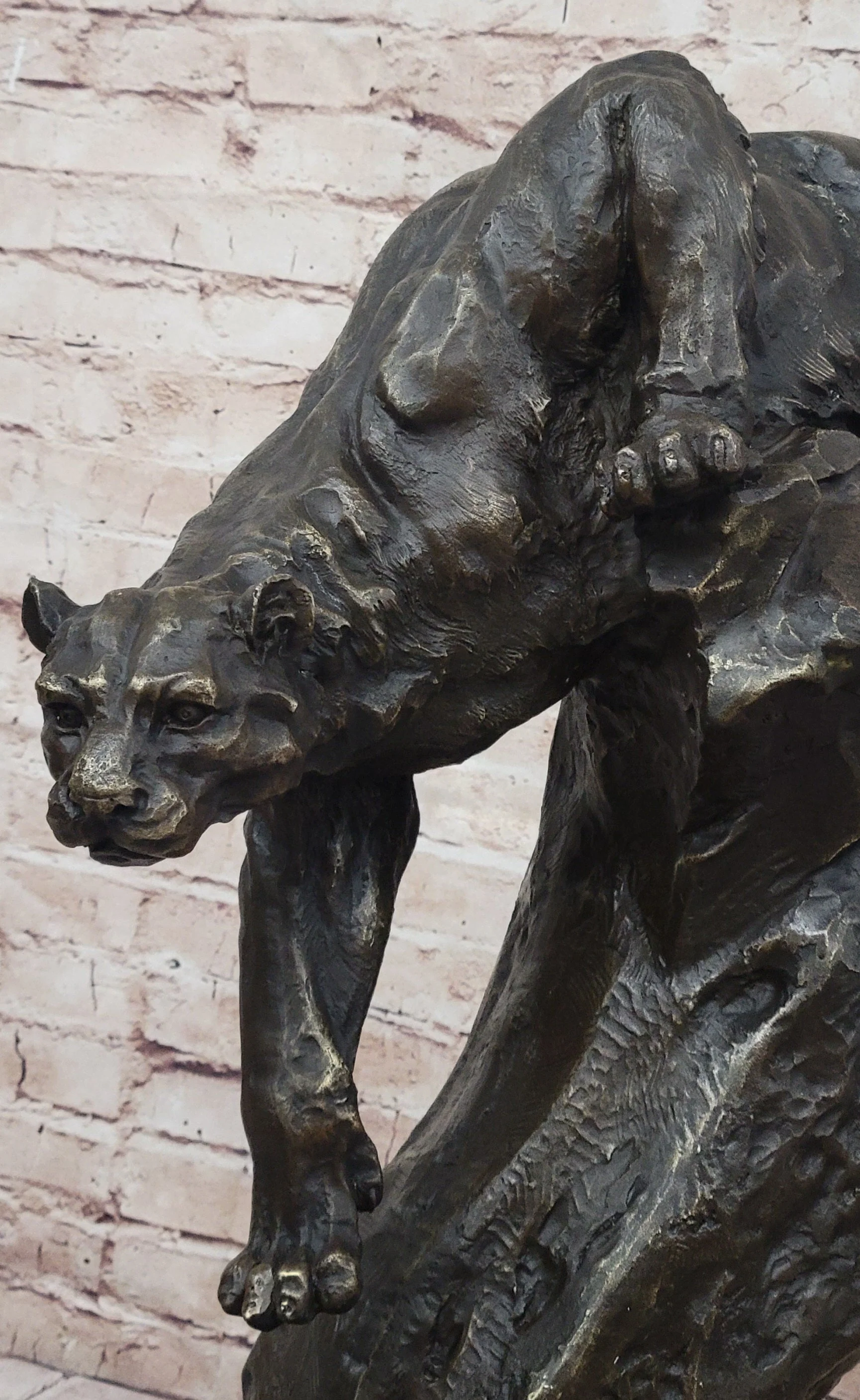 Mountain Lion Panther Puma Climbing Down Tree Bronze Metal Statue Sculpture on Marble Base - Image 9