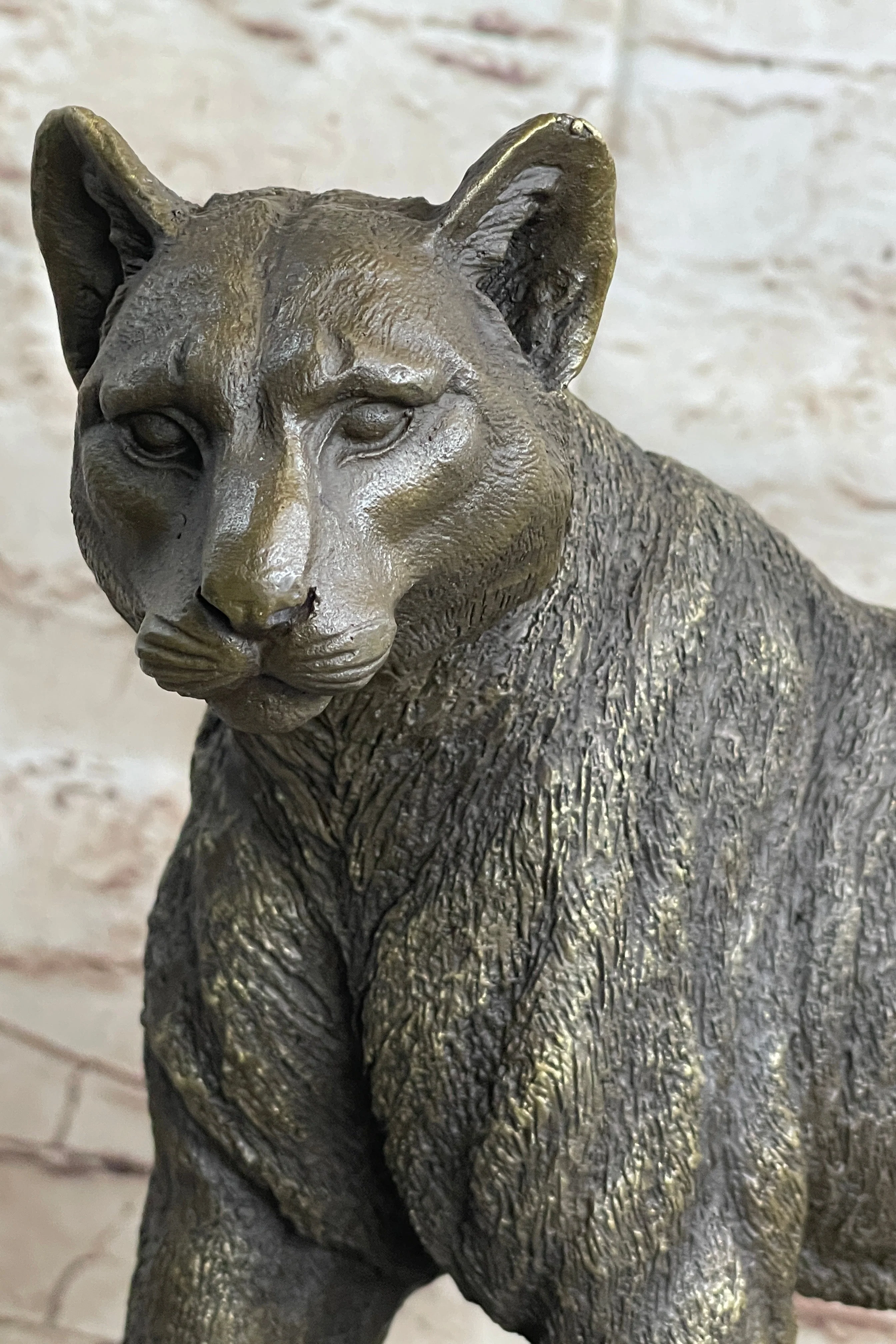 Mountain Lion Puma Panther Cougar Bronze Sculpture Statue Figure on Marble Base - Image 6