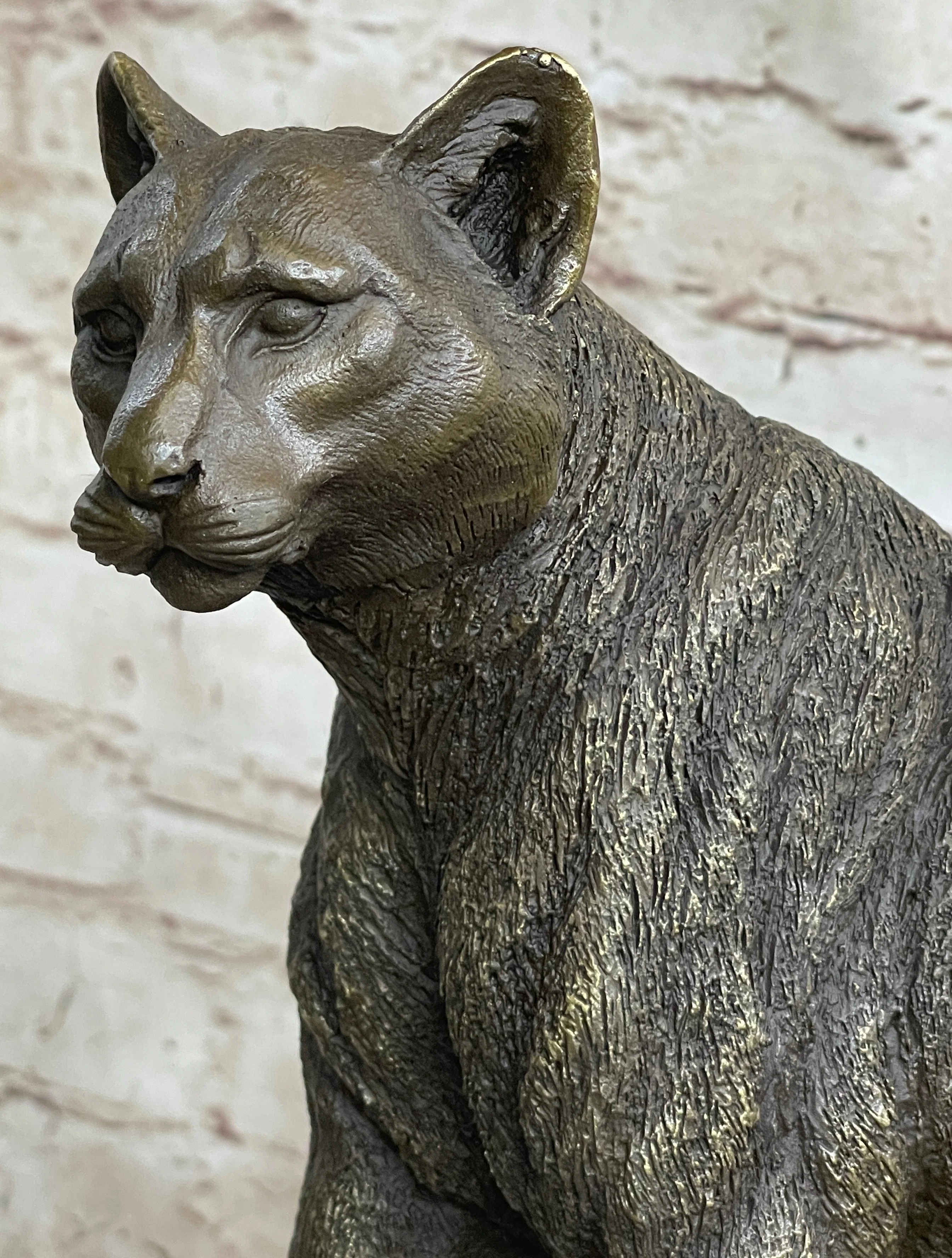 Mountain Lion Puma Panther Cougar Bronze Sculpture Statue Figure on Marble Base - Image 7