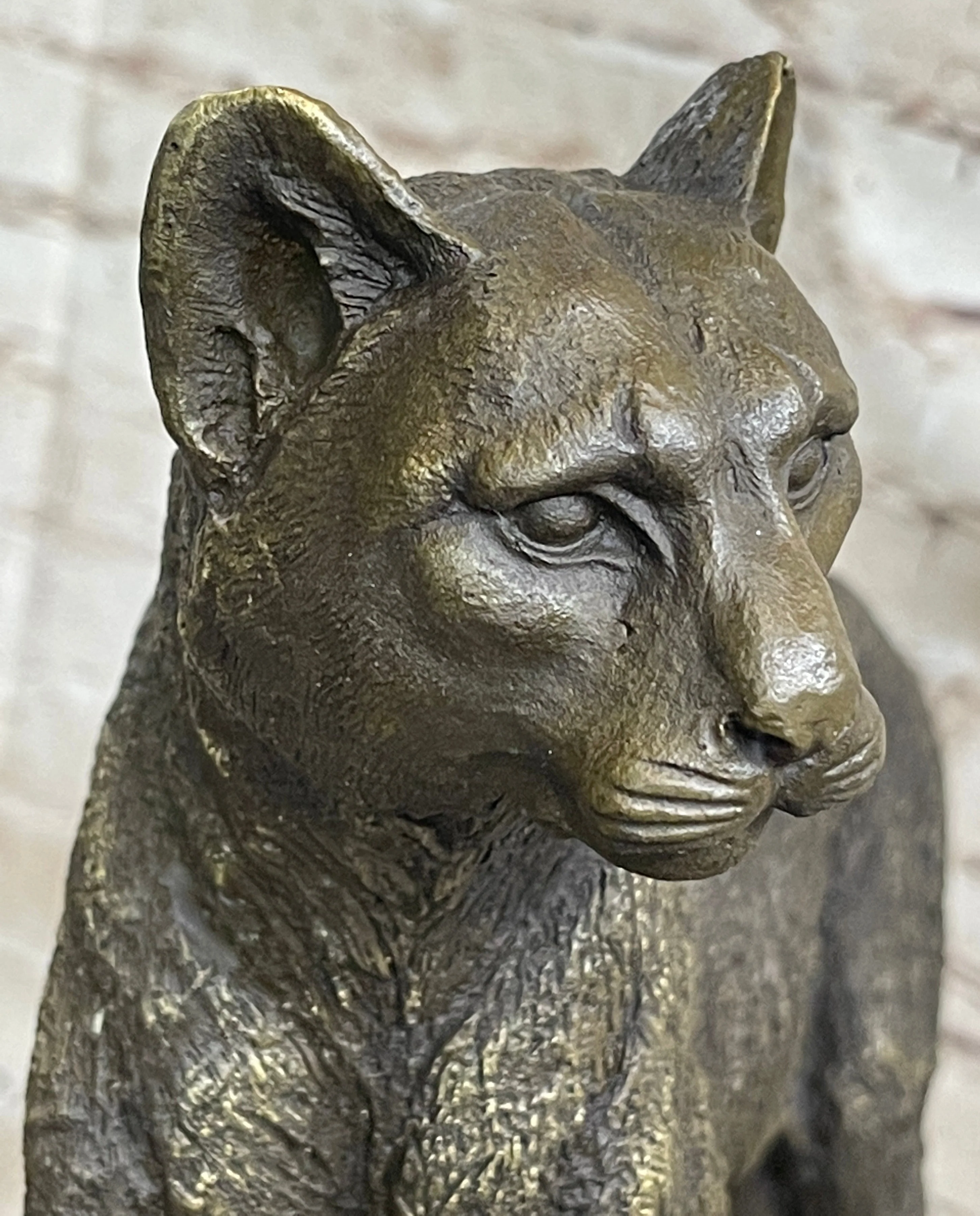 Mountain Lion Puma Panther Cougar Bronze Sculpture Statue Figure on Marble Base - Image 8