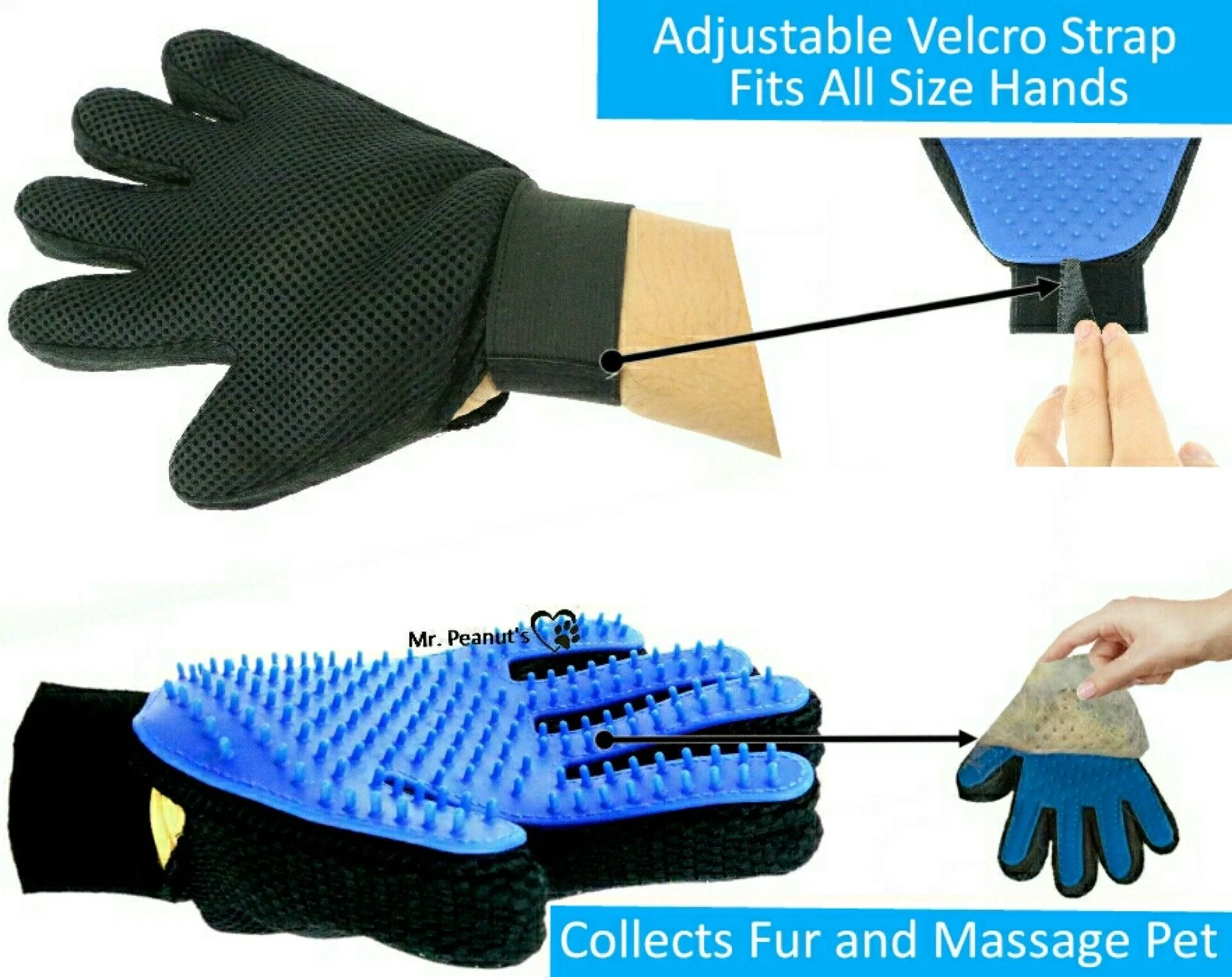 Mr. Peanuts 2 Pak HanD 259 Silicone Pins Pet Grooming Gloves - Image 15