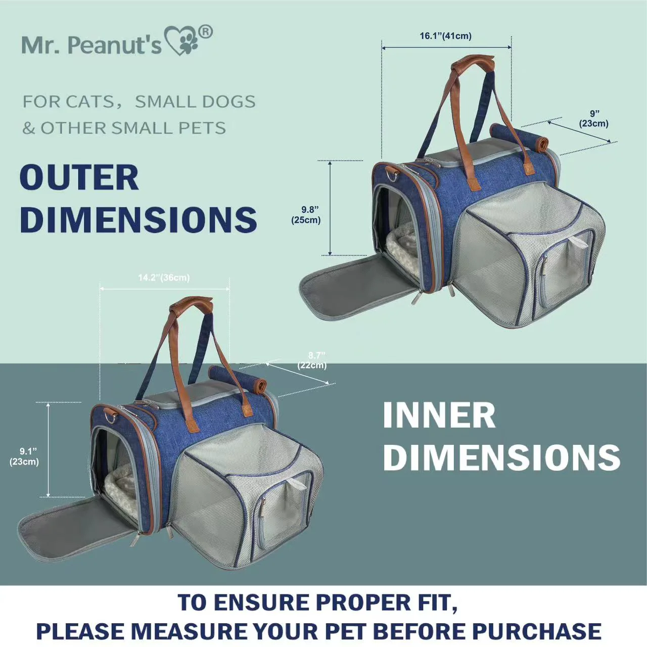 Mr. Peanuts Gold Series Mini Size Airline Compliant Expandable Pet Carrier - Image 3