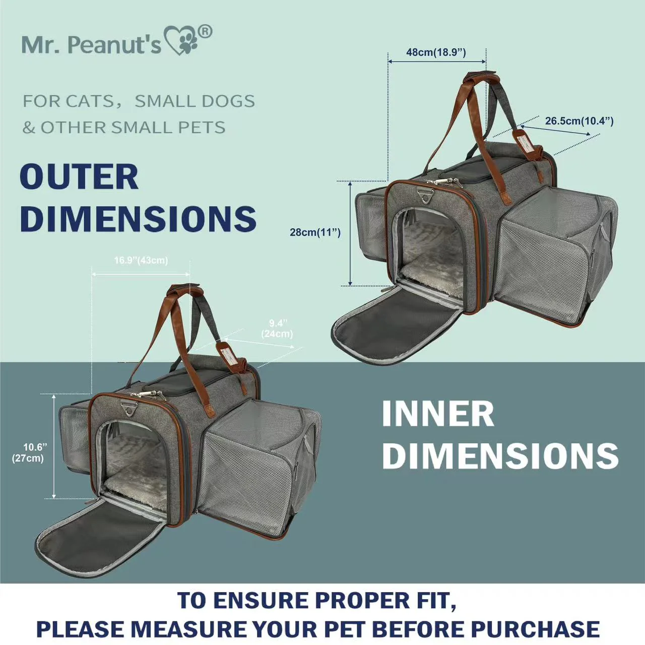 Mr. Peanuts Gold Series Standard Size Airline Compliant Double Expandable Pet Carrier - Image 2