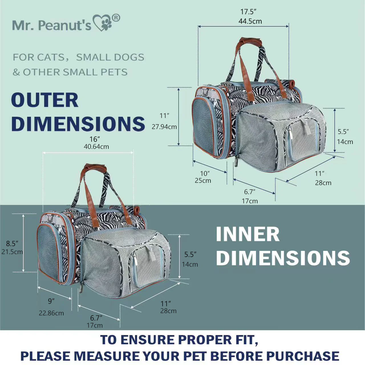 Mr. Peanuts Gold Series Standard Size Airline Compliant Expandable Pet Carrier - Prints Edition - Image 3