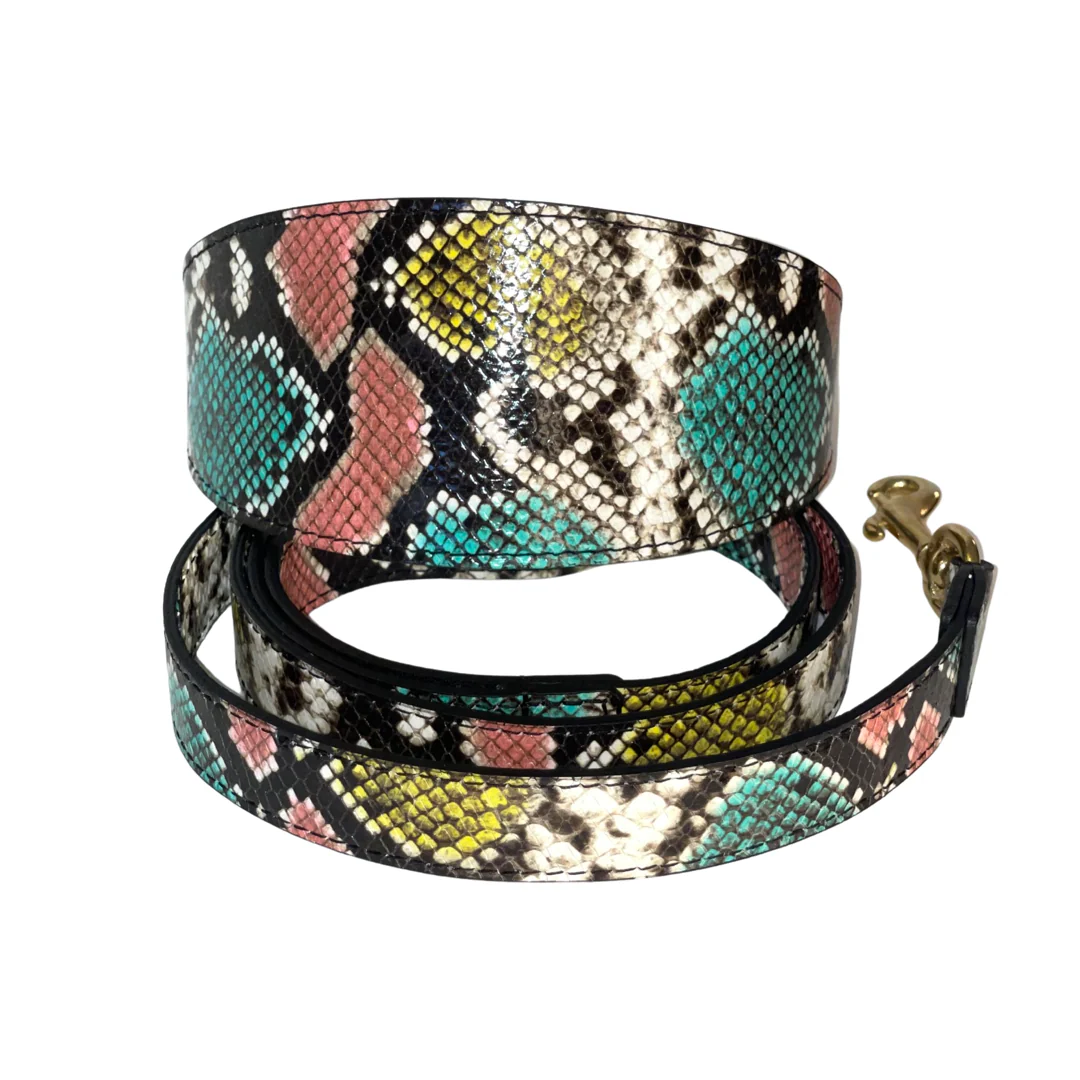 Multi-Color Embossed Snake Italian Leather, 3” Wide Style Collar & Leash Set - Image 3