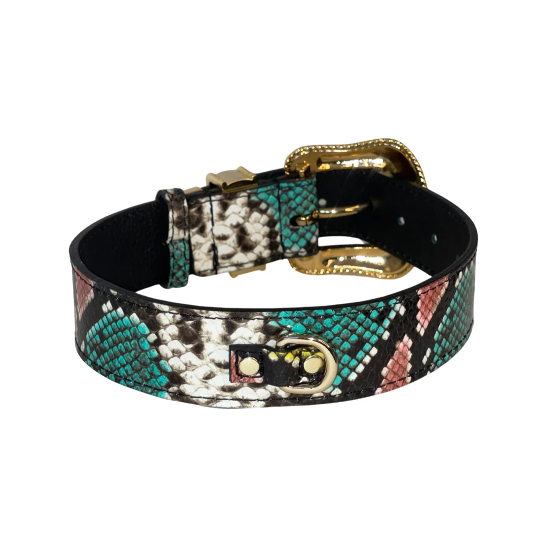 Multi-Color Embossed Snake Italian Leather Collar, with our Italian Made Swarovski Crystal Hardware - Image 4