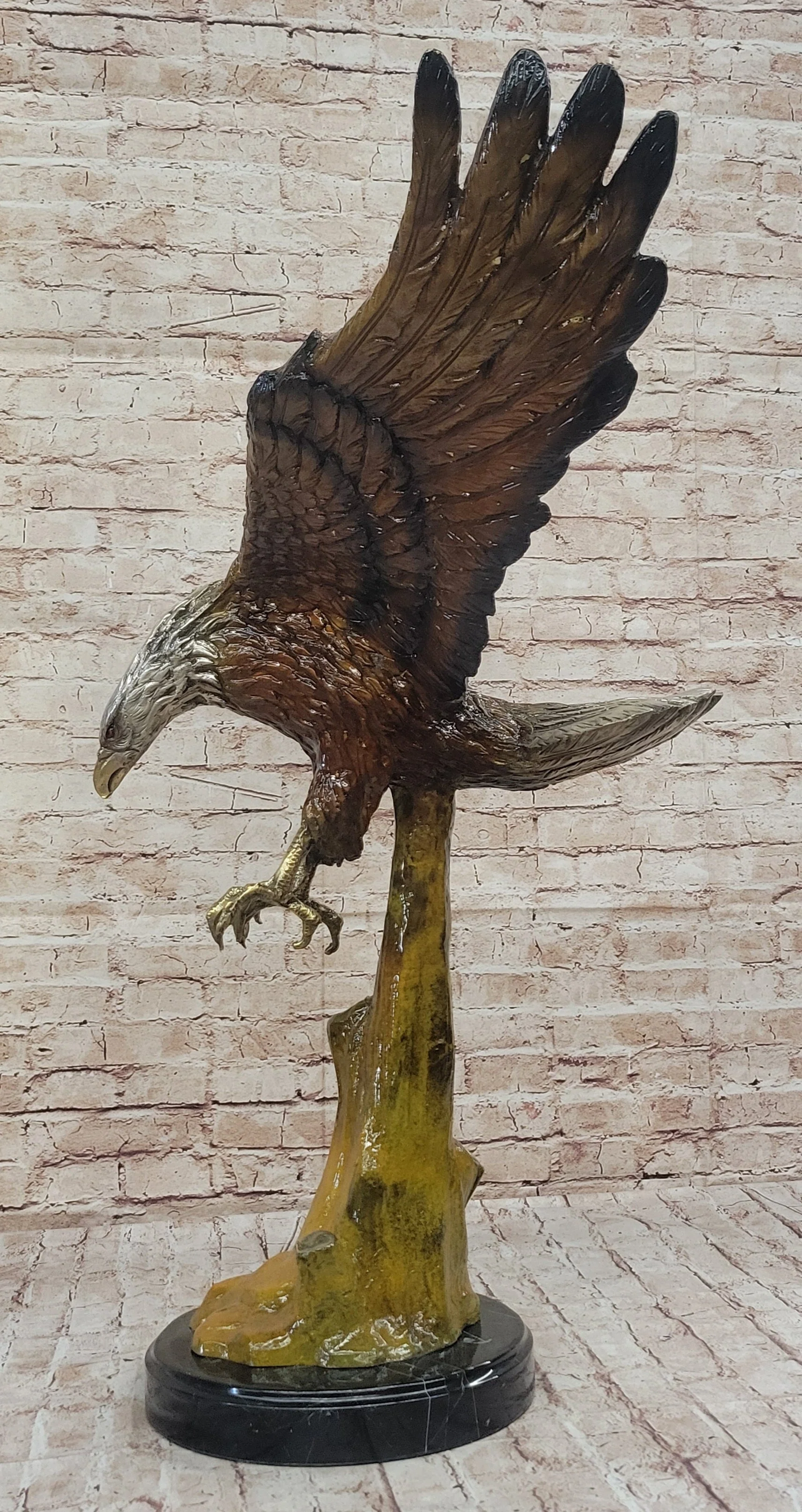 Multi Color Patina American Bald Eagle Bronze Sculpture Marble Base 32" x 26" - Image 5