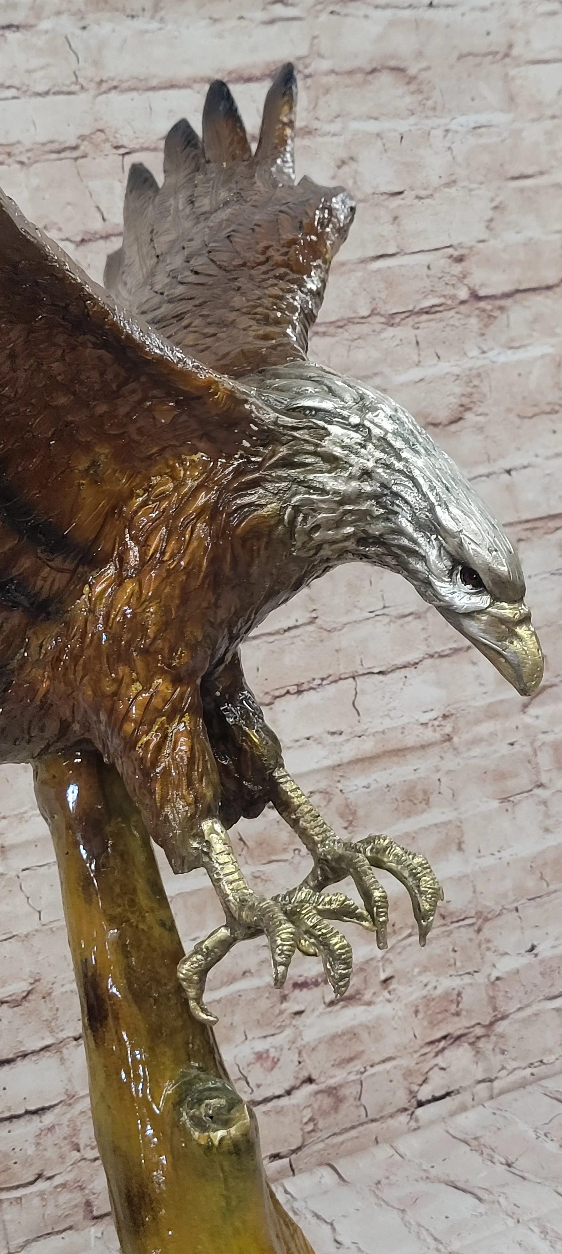 Multi Color Patina American Bald Eagle Bronze Sculpture Marble Base 32" x 26" - Image 8