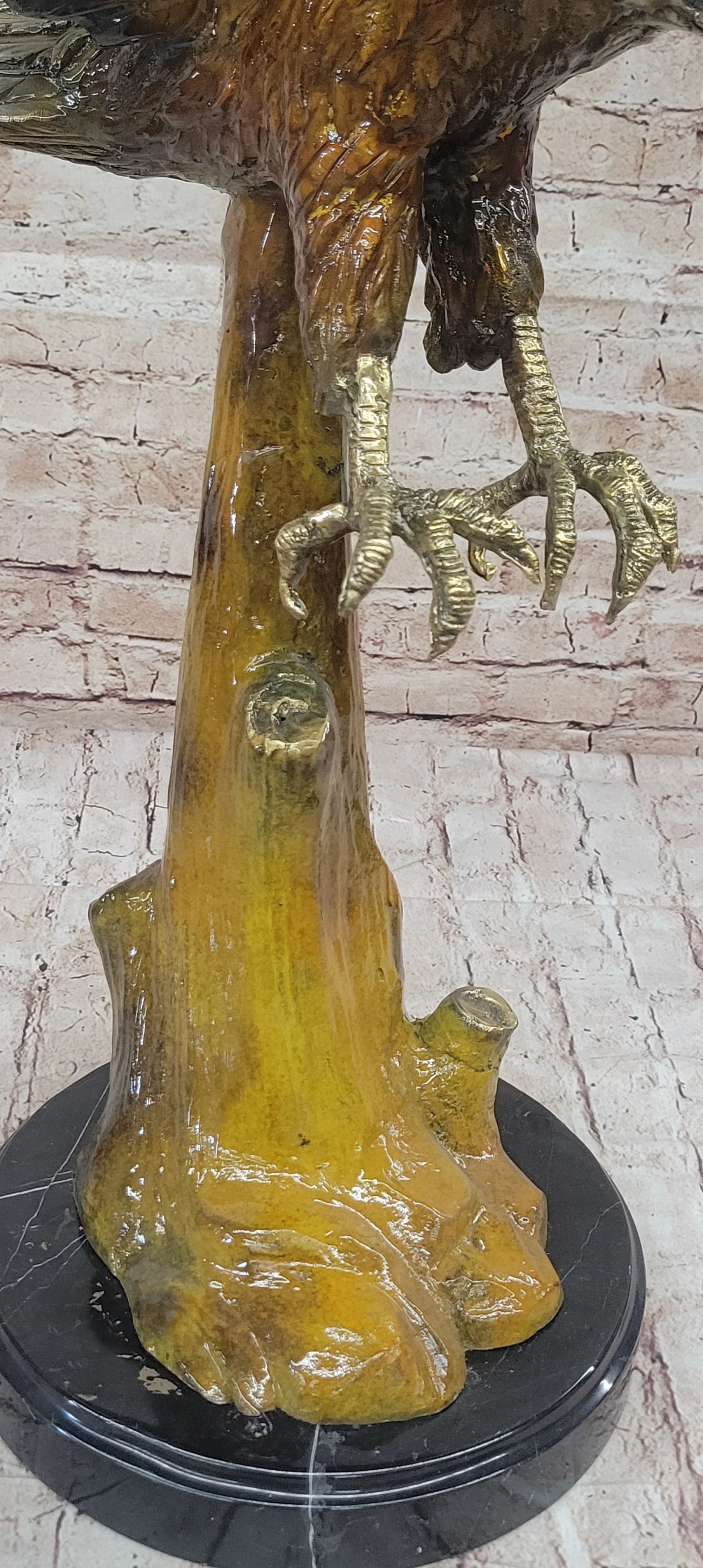 Multi Color Patina American Bald Eagle Bronze Sculpture Marble Base 32" x 26" - Image 9