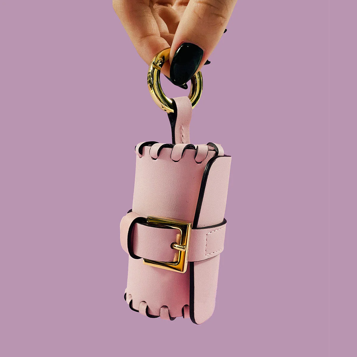 Napa Leather Dog Waste Bag Holder in Pink, Made in Italy - Image 2
