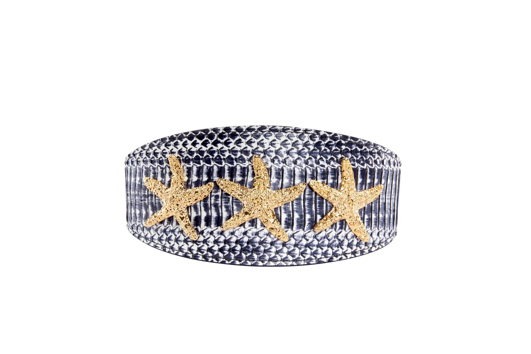 Nautical Collection. White & Navy Snake With Nautical Navy & Gold Rivets & Pearls - Image 2