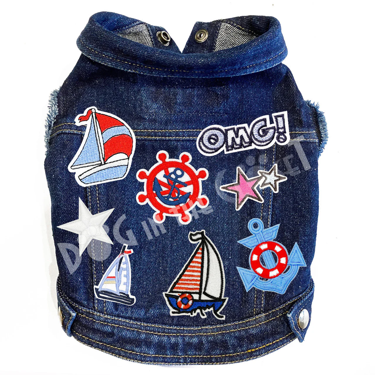Nautical Ships Denim Dog Jacket