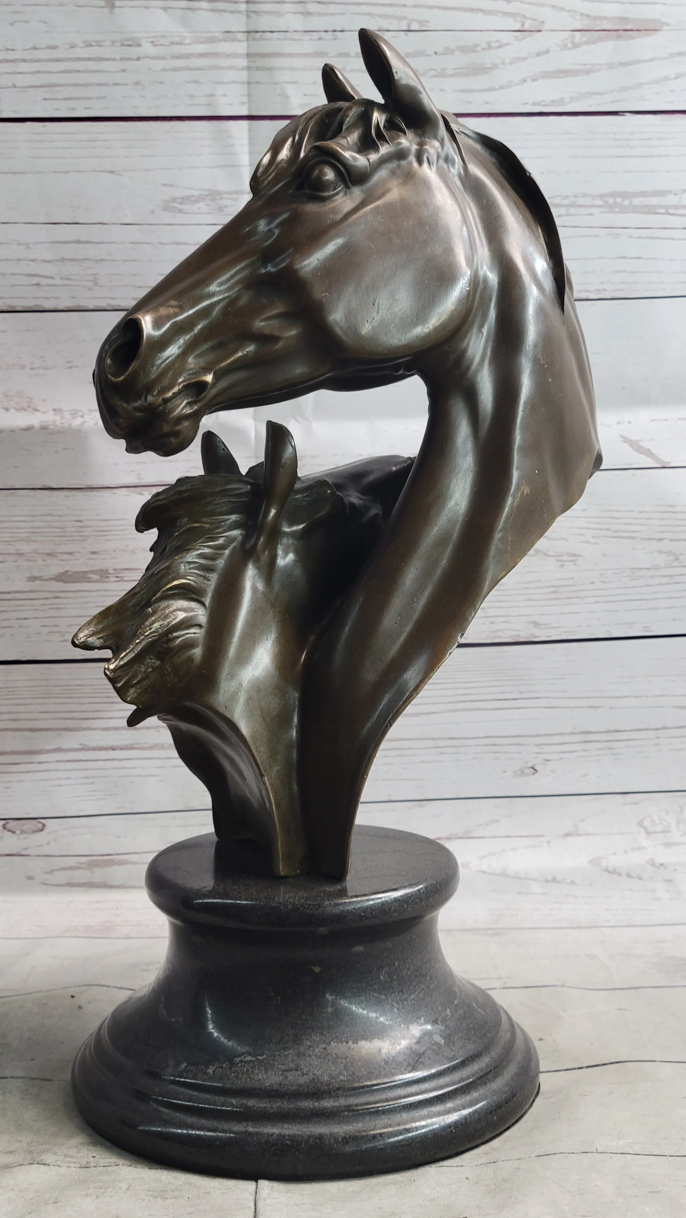 Necking Horses Bronze Bust Sculpture Statue Equestrian Decor Signed Original Art - Image 5