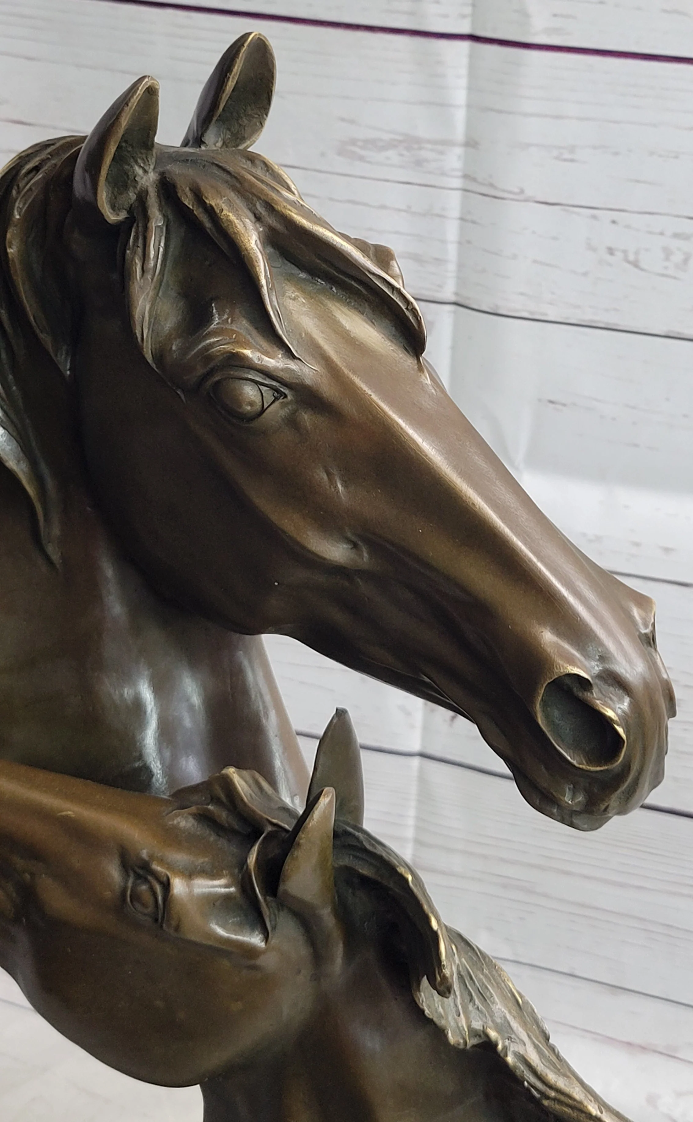 Necking Horses Bronze Bust Sculpture Statue Equestrian Decor Signed Original Art - Image 7