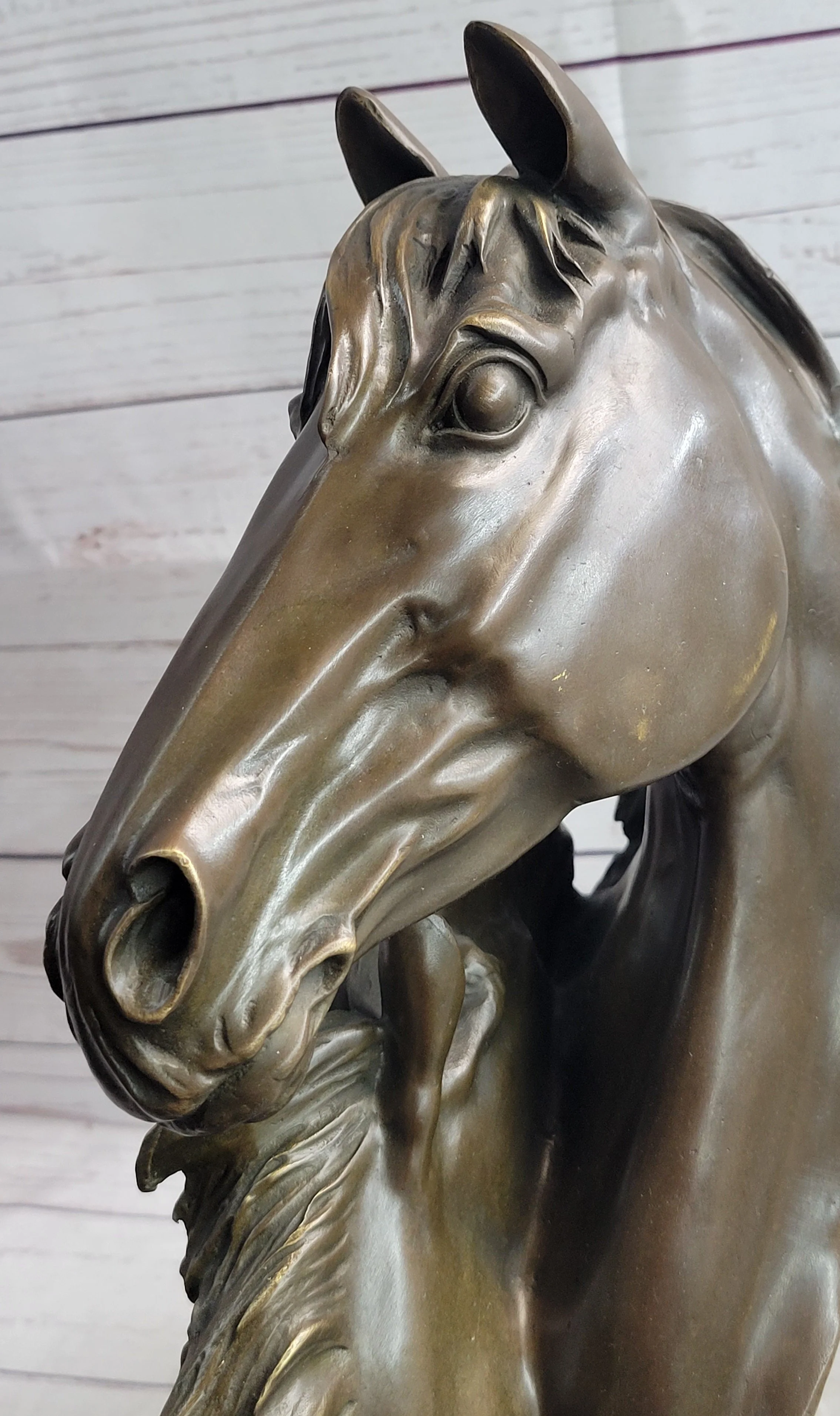 Necking Horses Bronze Bust Sculpture Statue Equestrian Decor Signed Original Art - Image 8
