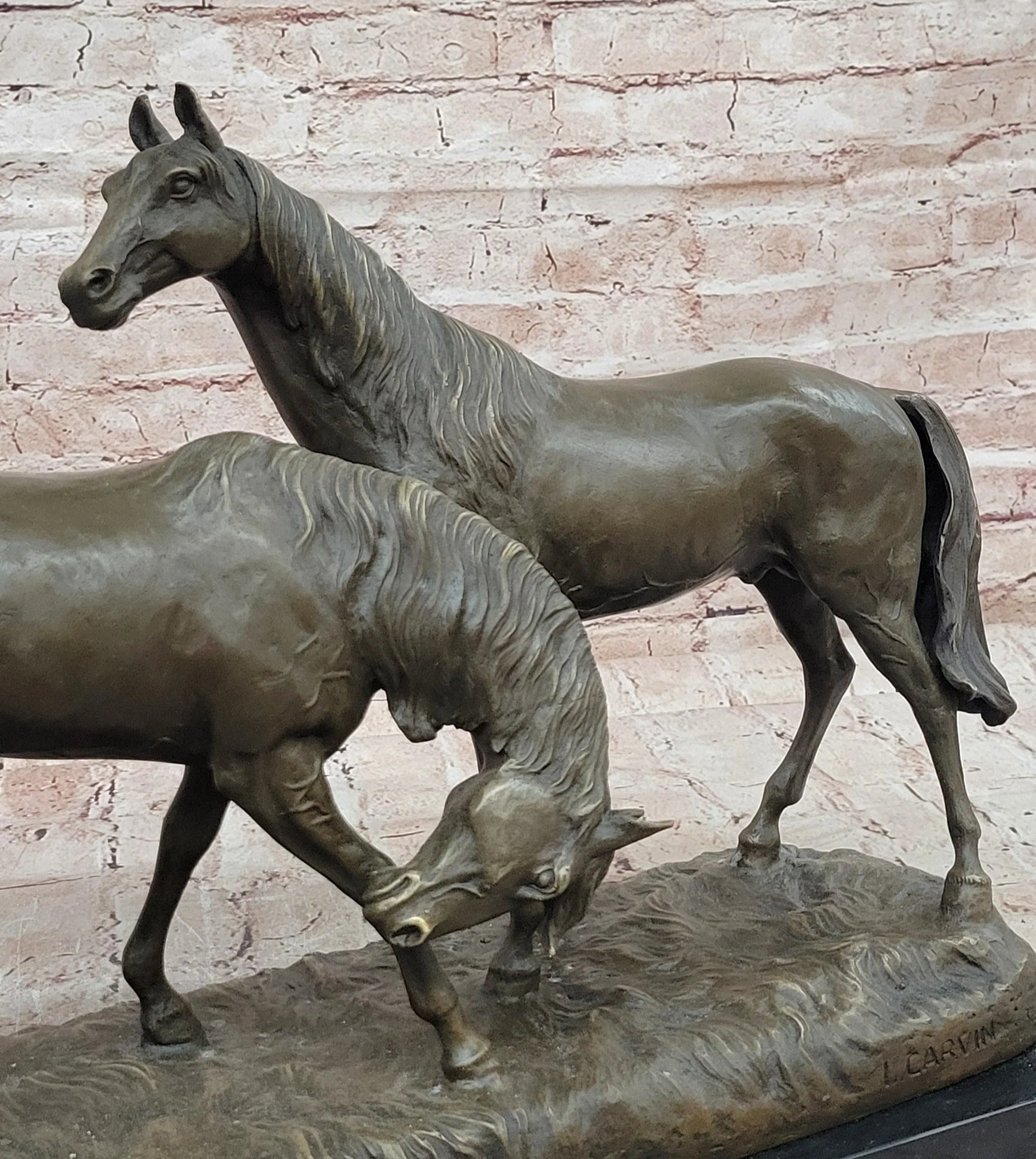 Necking Horses Equestrian Horse Lover Bronze Sculpture Statue Art Figure Marble Base - Image 7