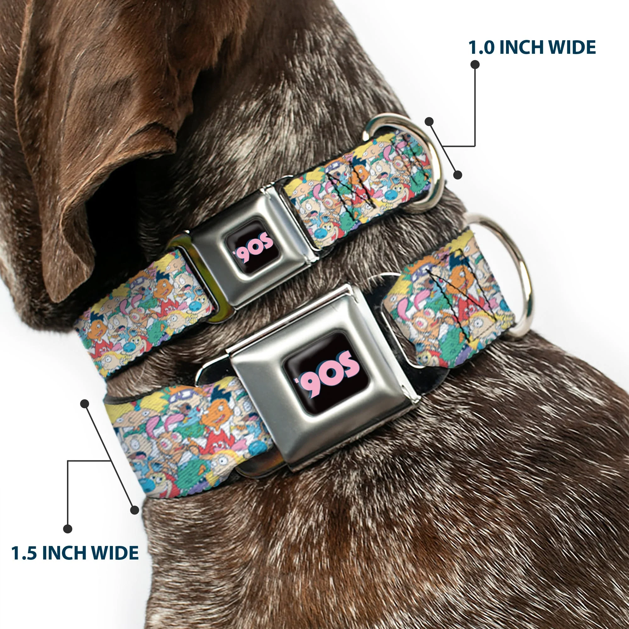 Nick 90'S Icon Black/Blue/Pink Seatbelt Buckle Collar - Nick 90's Rewind 8-Character Mash Up Collage White - Image 2