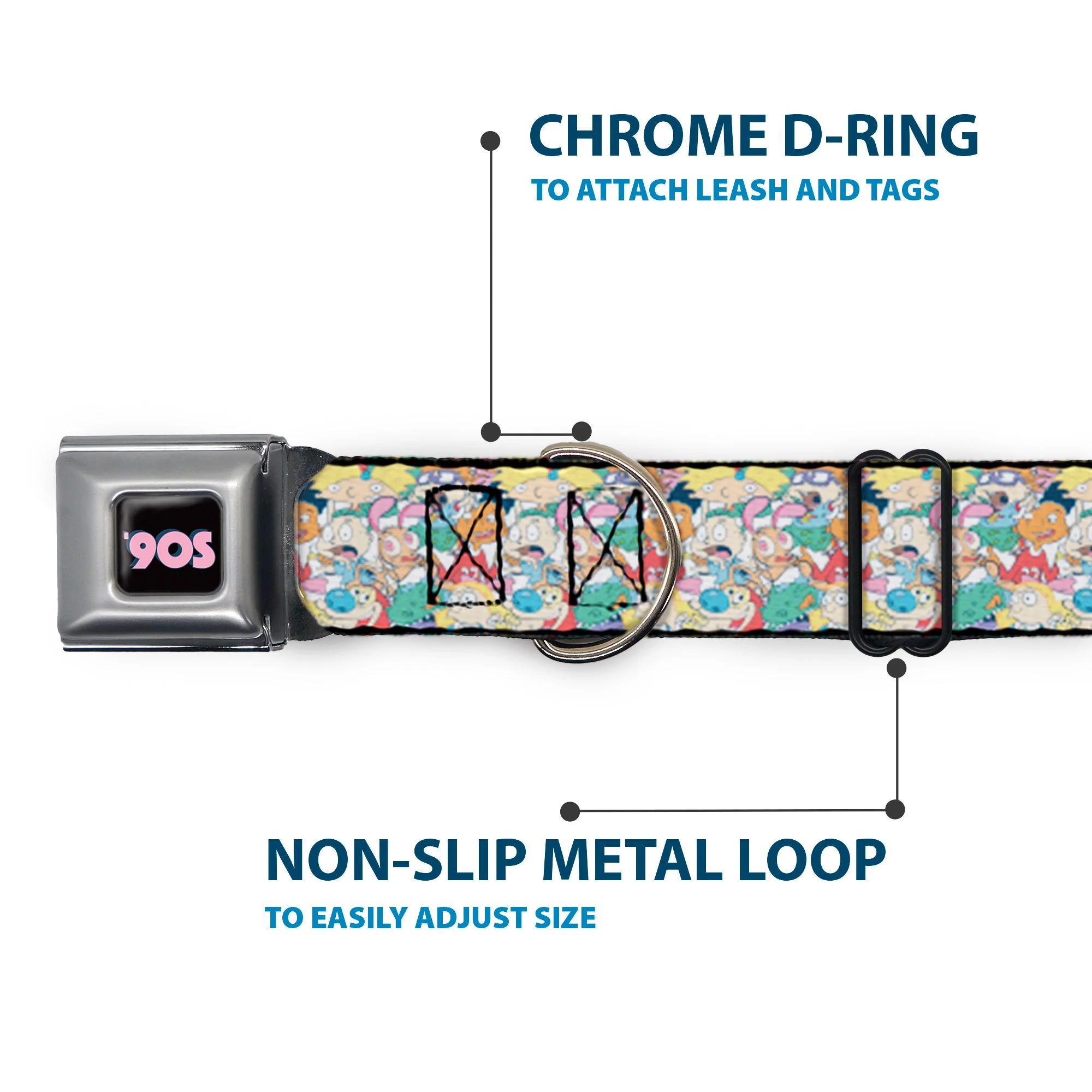 Nick 90'S Icon Black/Blue/Pink Seatbelt Buckle Collar - Nick 90's Rewind 8-Character Mash Up Collage White - Image 5